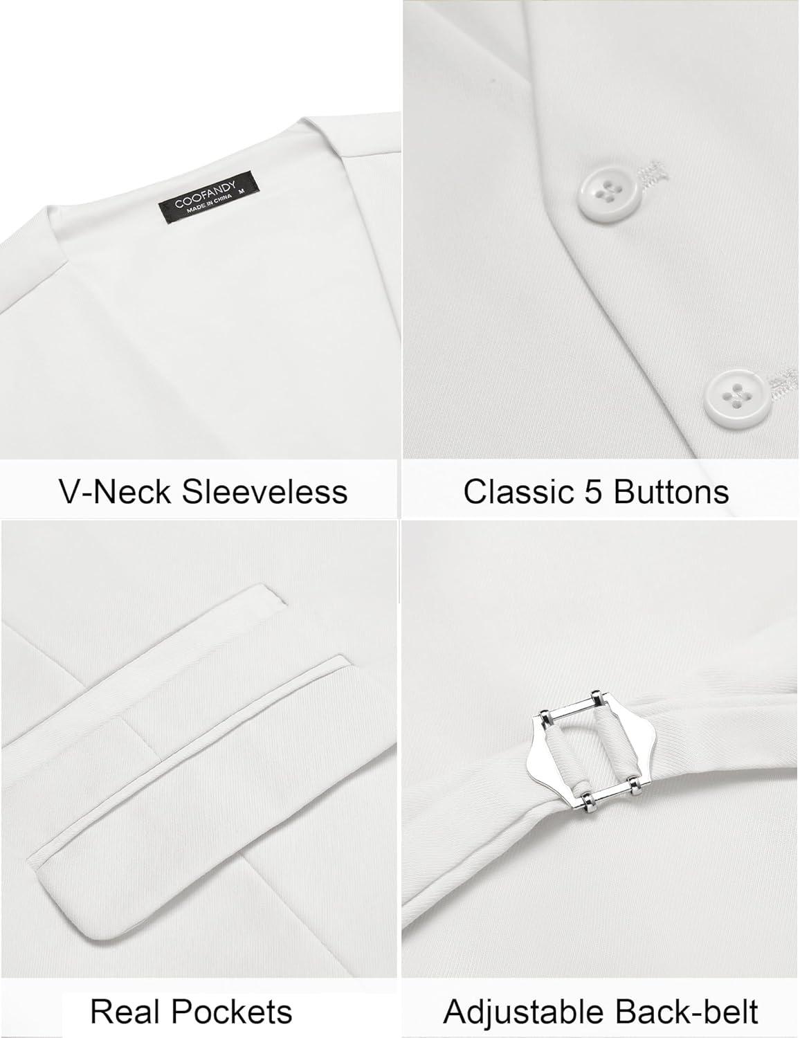 imageCOOFANDY Mens Suit Vest Formal Dress Vest Slim Fit Buesiness WeddingWhite