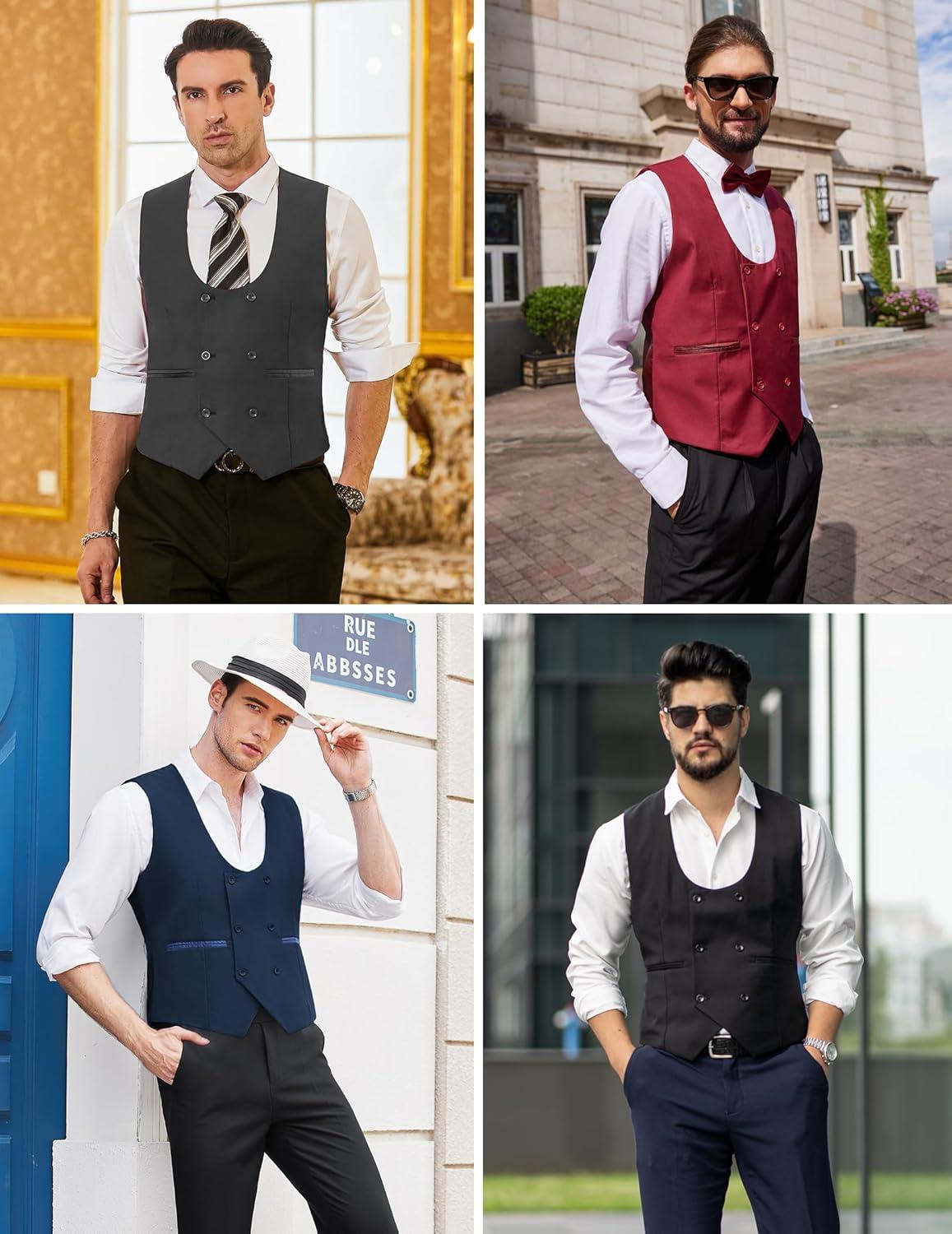 imageCOOFANDY Mens Suit Vest Slim Fit Double Breasted Dress Vest Casual Business Formal WaistcoatLight Brown