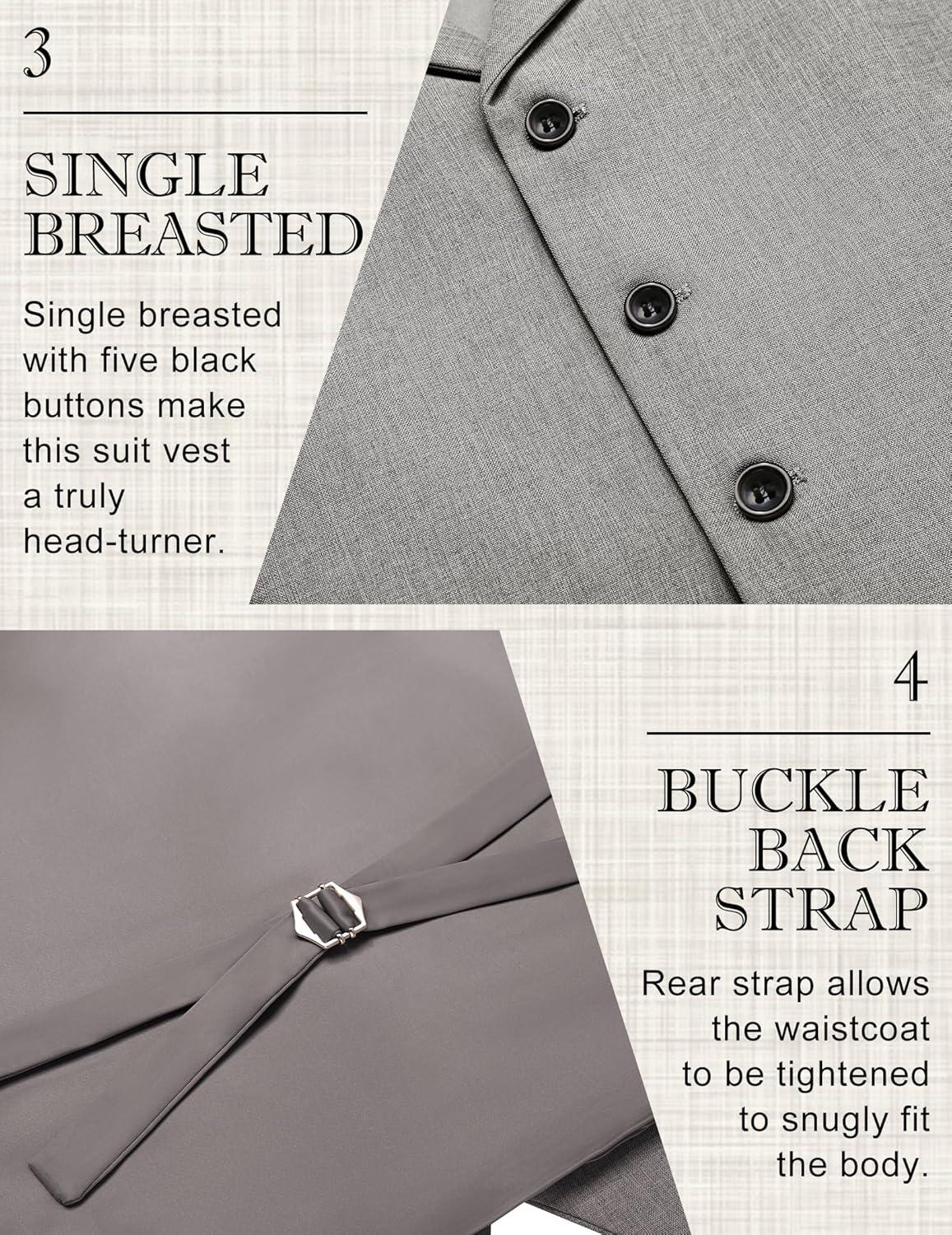 imageCOOFANDY Mens Suit Vests Slim Fit Waistcoat Notch Lapel Casual Formal VestGray