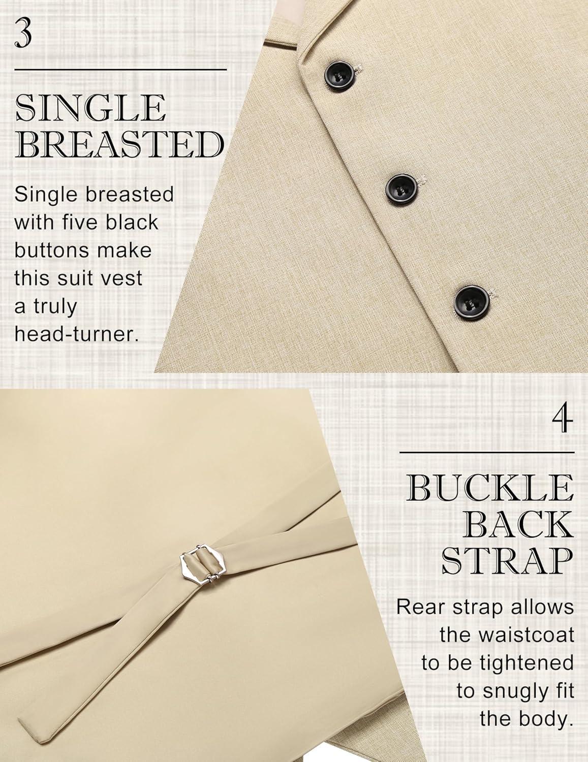 imageCOOFANDY Mens Suit Vests Slim Fit Waistcoat Notch Lapel Casual Formal VestLight Khaki