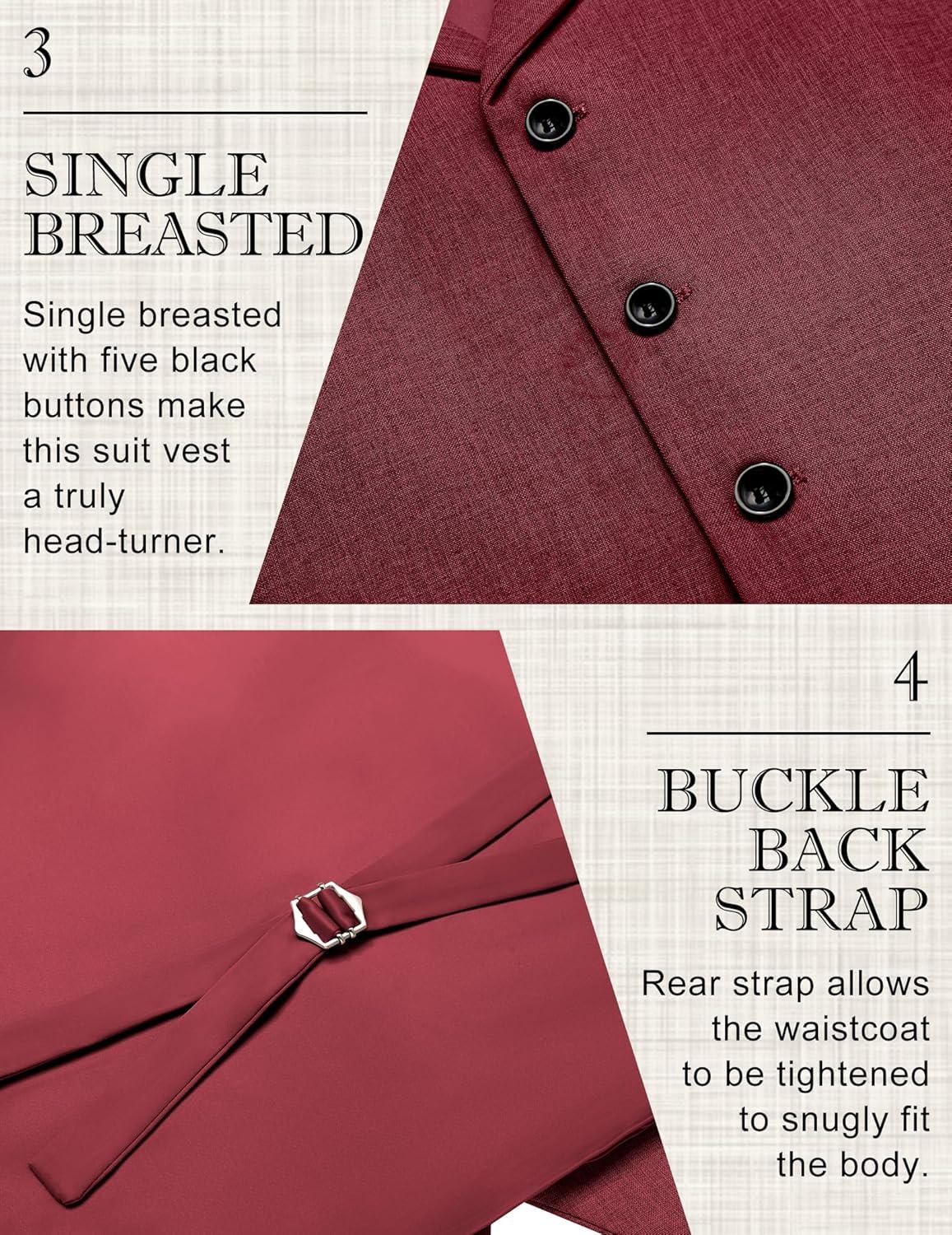 imageCOOFANDY Mens Suit Vests Slim Fit Waistcoat Notch Lapel Casual Formal VestWine Red