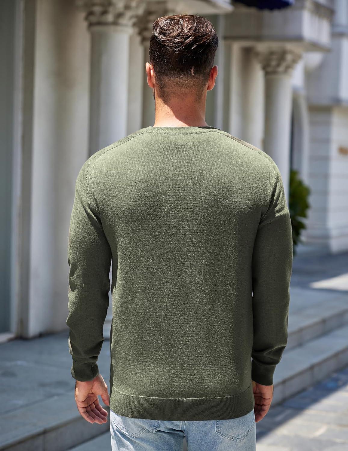 imageCOOFANDY Mens Sweater Crewneck Pullover Long Sleeve Lightweight Sweater Plain Knit Silm FitArmy Green