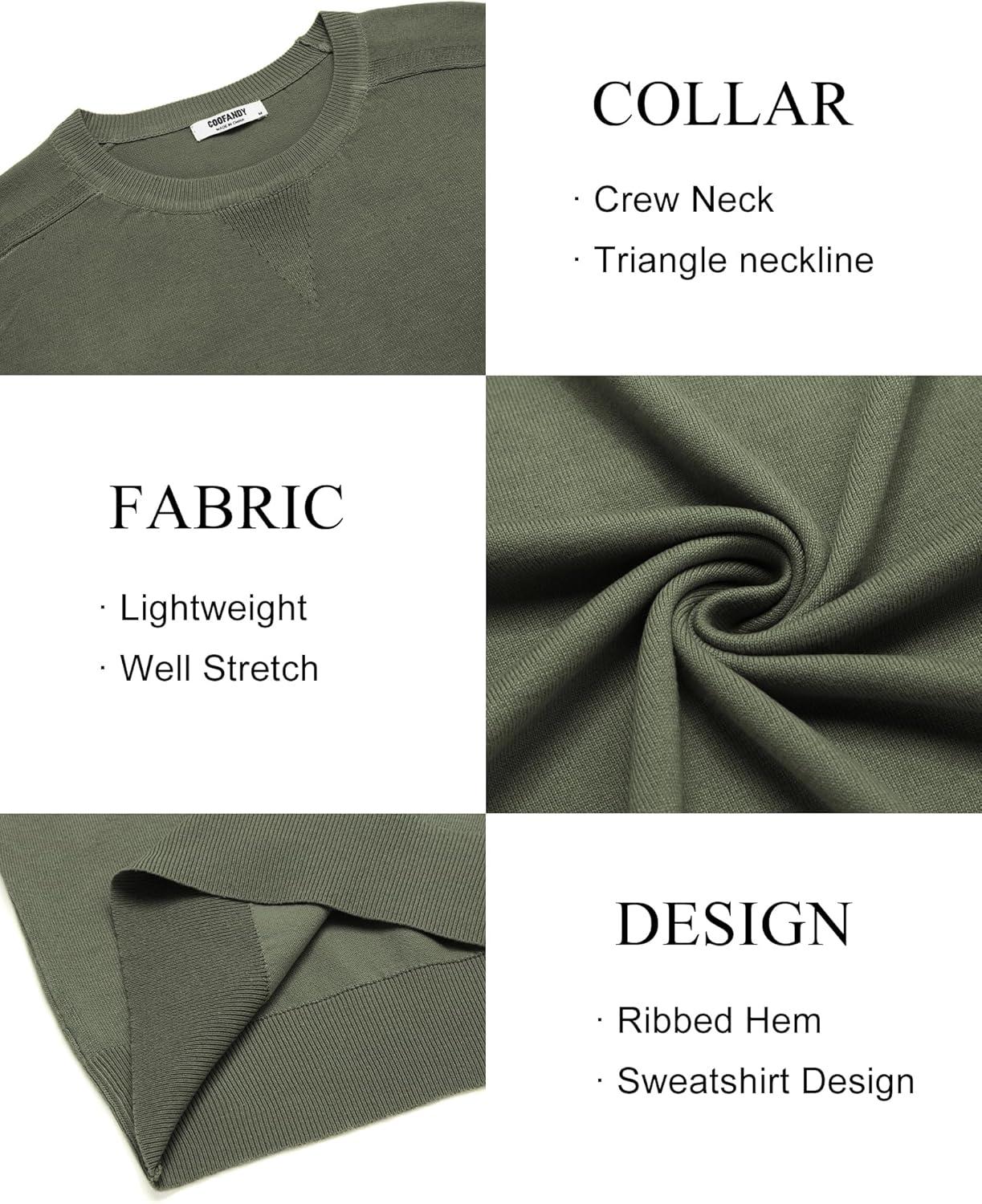 imageCOOFANDY Mens Sweater Crewneck Pullover Long Sleeve Lightweight Sweater Plain Knit Silm FitArmy Green