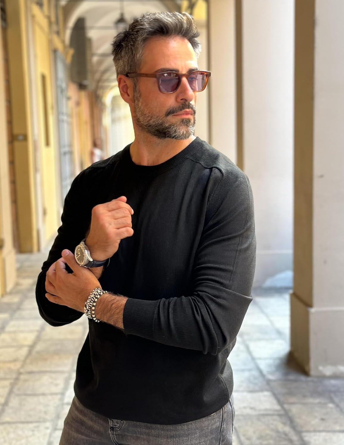 imageCOOFANDY Mens Sweater Crewneck Pullover Long Sleeve Lightweight Sweater Plain Knit Silm FitBlack