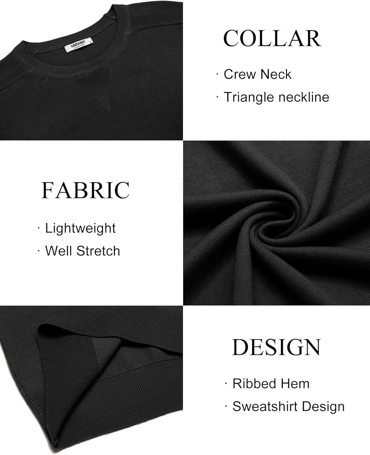 imageCOOFANDY Mens Sweater Crewneck Pullover Long Sleeve Lightweight Sweater Plain Knit Silm FitBlack