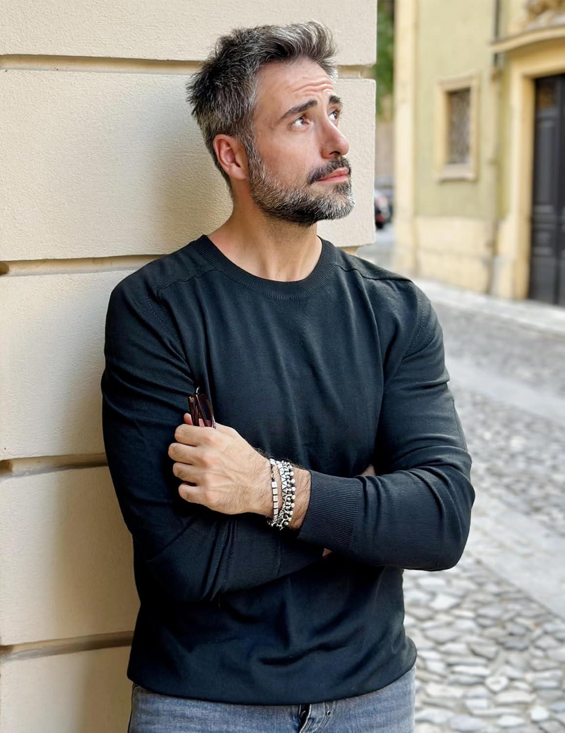 imageCOOFANDY Mens Sweater Crewneck Pullover Long Sleeve Lightweight Sweater Plain Knit Silm FitBlack