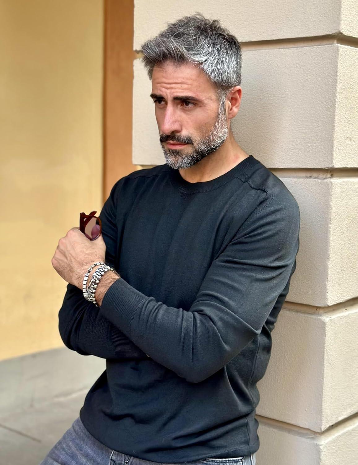 imageCOOFANDY Mens Sweater Crewneck Pullover Long Sleeve Lightweight Sweater Plain Knit Silm FitBlack