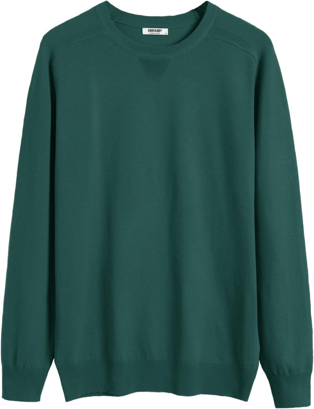 imageCOOFANDY Mens Sweater Crewneck Pullover Long Sleeve Lightweight Sweater Plain Knit Silm FitBright Green