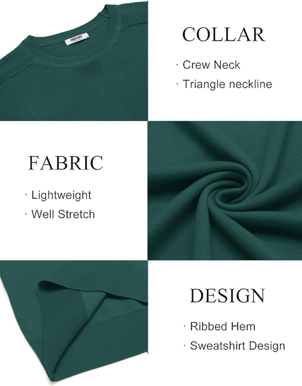 imageCOOFANDY Mens Sweater Crewneck Pullover Long Sleeve Lightweight Sweater Plain Knit Silm FitBright Green