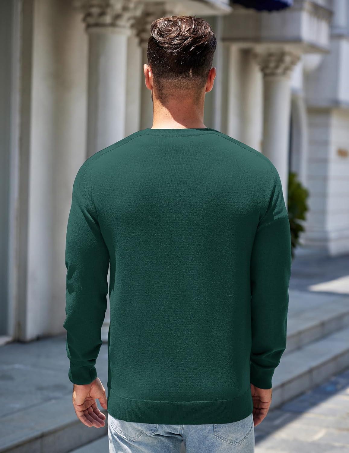 imageCOOFANDY Mens Sweater Crewneck Pullover Long Sleeve Lightweight Sweater Plain Knit Silm FitBright Green