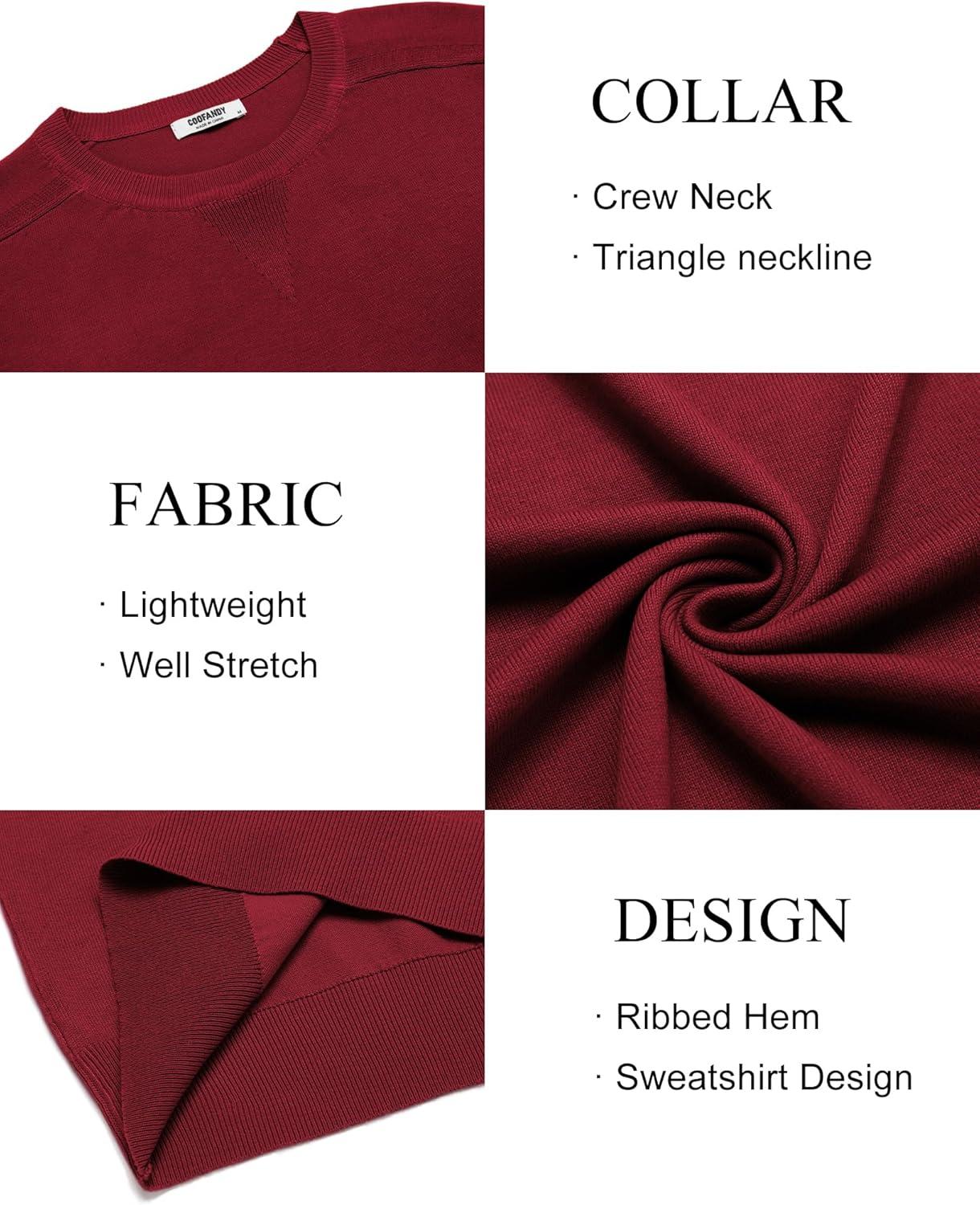 imageCOOFANDY Mens Sweater Crewneck Pullover Long Sleeve Lightweight Sweater Plain Knit Silm FitDark Red