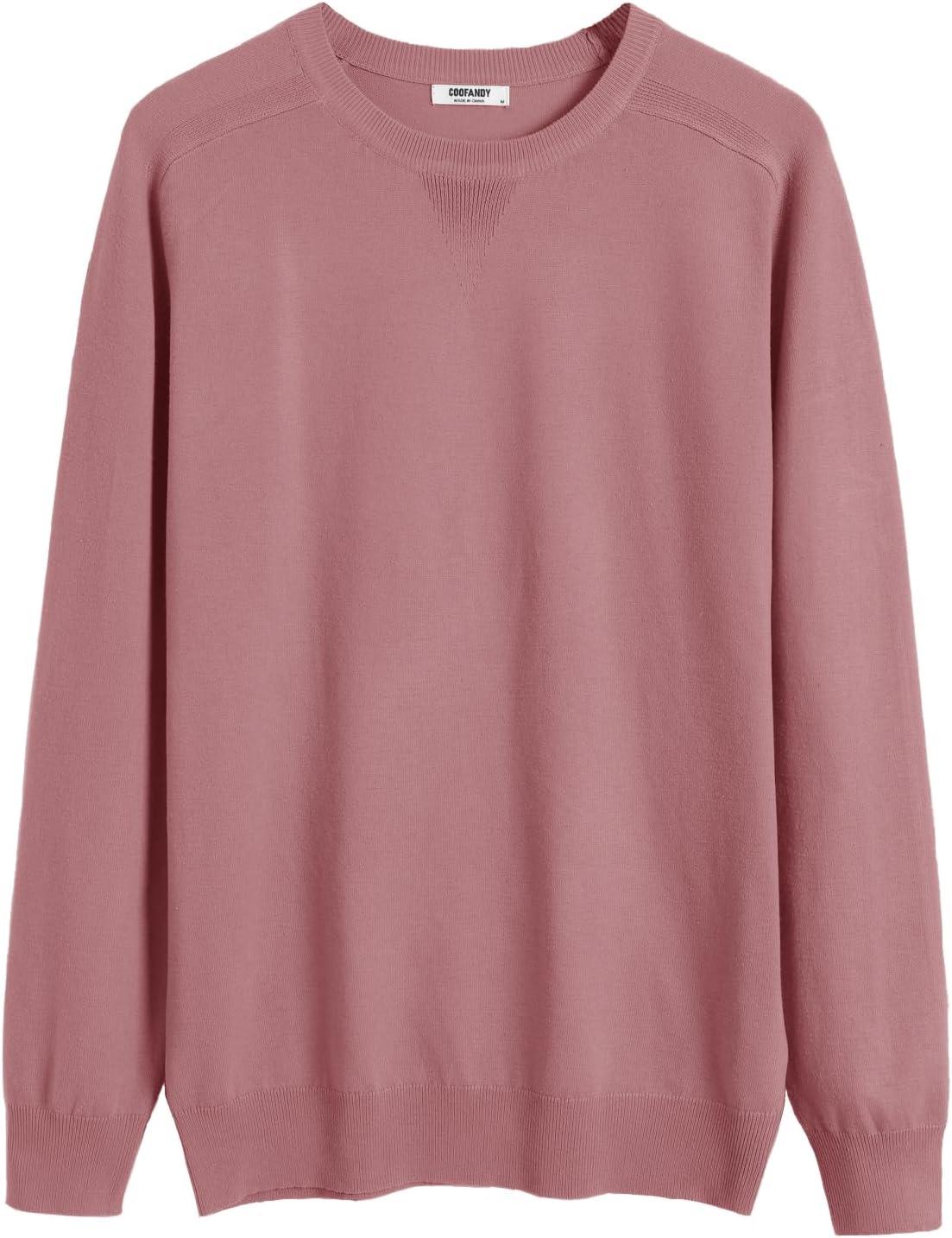 imageCOOFANDY Mens Sweater Crewneck Pullover Long Sleeve Lightweight Sweater Plain Knit Silm FitDusty Pink