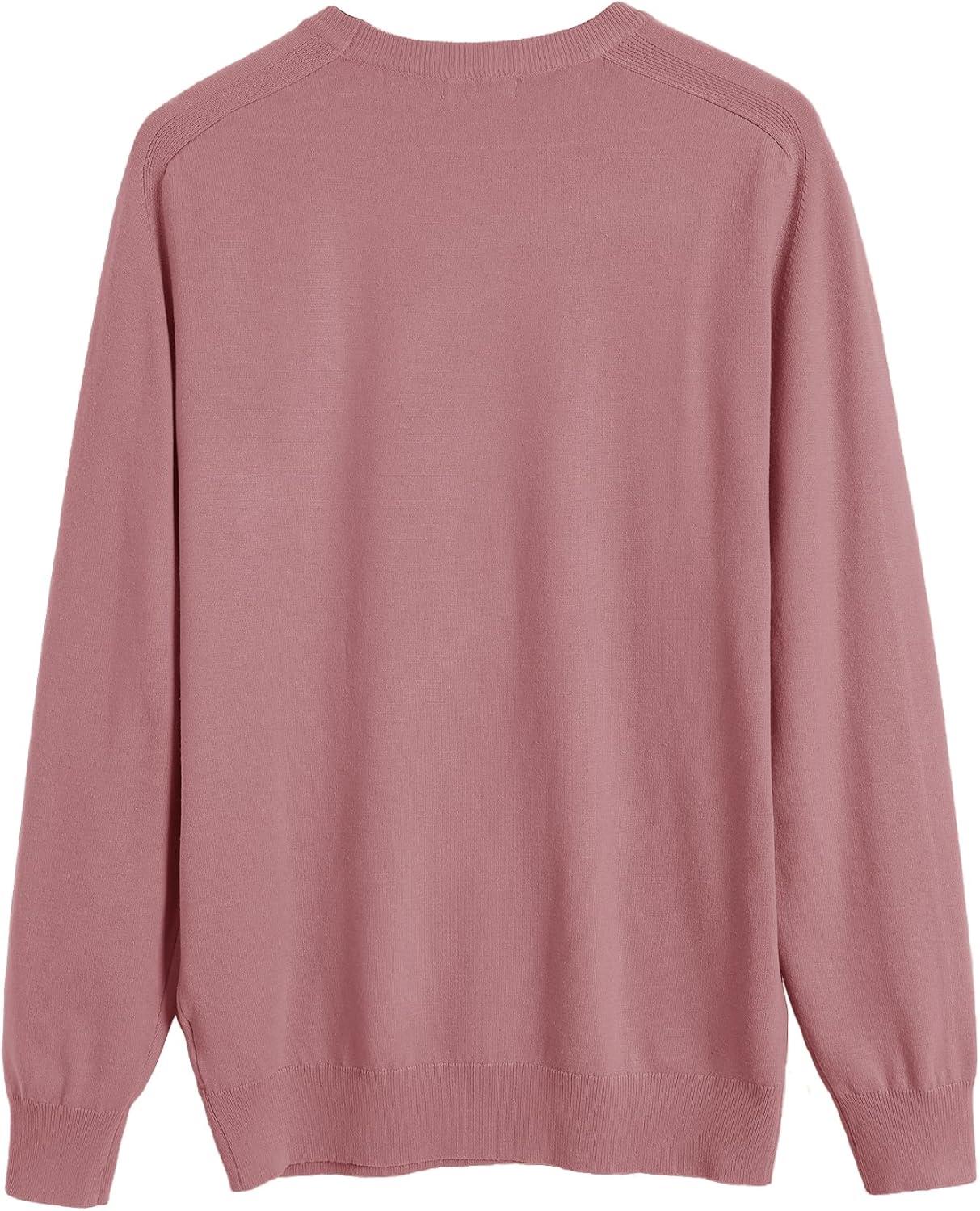 imageCOOFANDY Mens Sweater Crewneck Pullover Long Sleeve Lightweight Sweater Plain Knit Silm FitDusty Pink