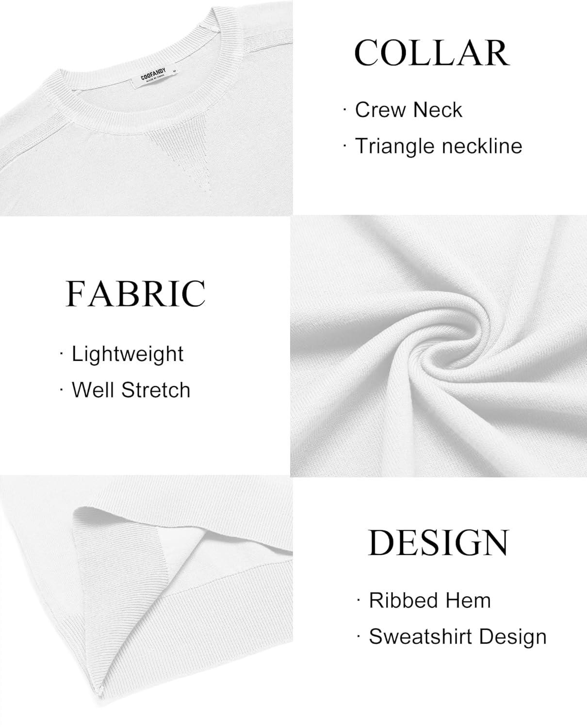 imageCOOFANDY Mens Sweater Crewneck Pullover Long Sleeve Lightweight Sweater Plain Knit Silm FitWhite