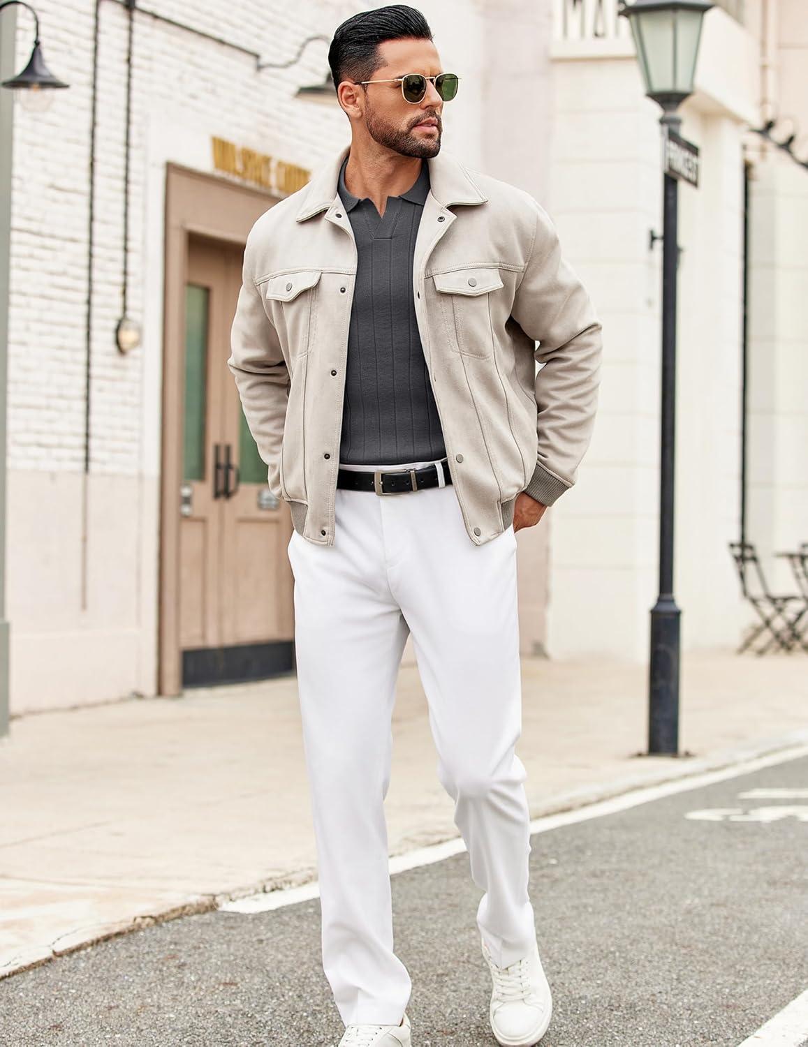 imageCOOFANDY Mens Sweaters Polos Long Sleeve V Neck Knit Polo Lightweight Casual Pullover SweaterGrey