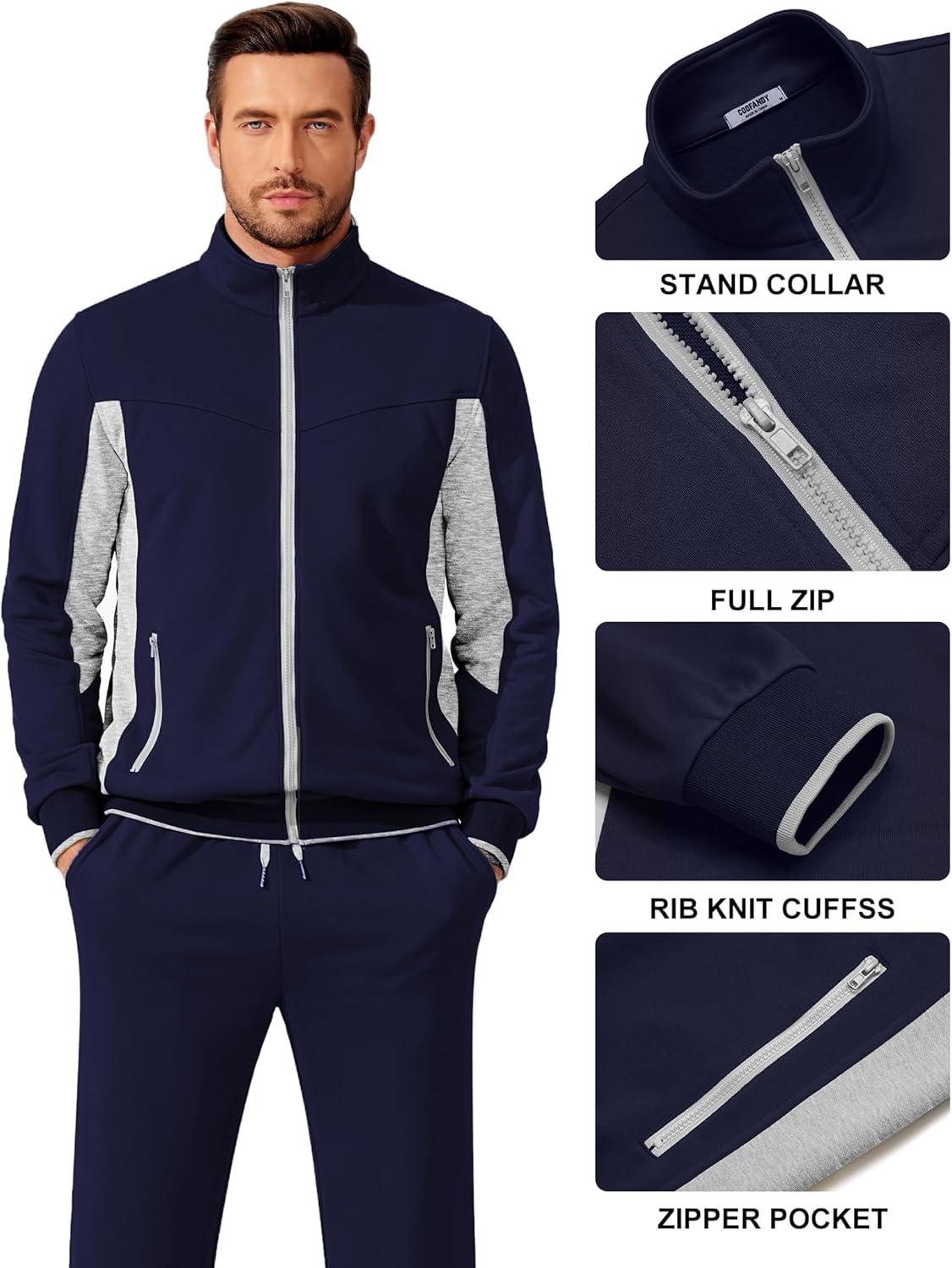 imageCOOFANDY Mens Tracksuits 2 Piece Athletic Track Suit Jogging Casual Sweatsuits Warm Running Zip Up Sports Set OutfitsNavy Bluelight Grey