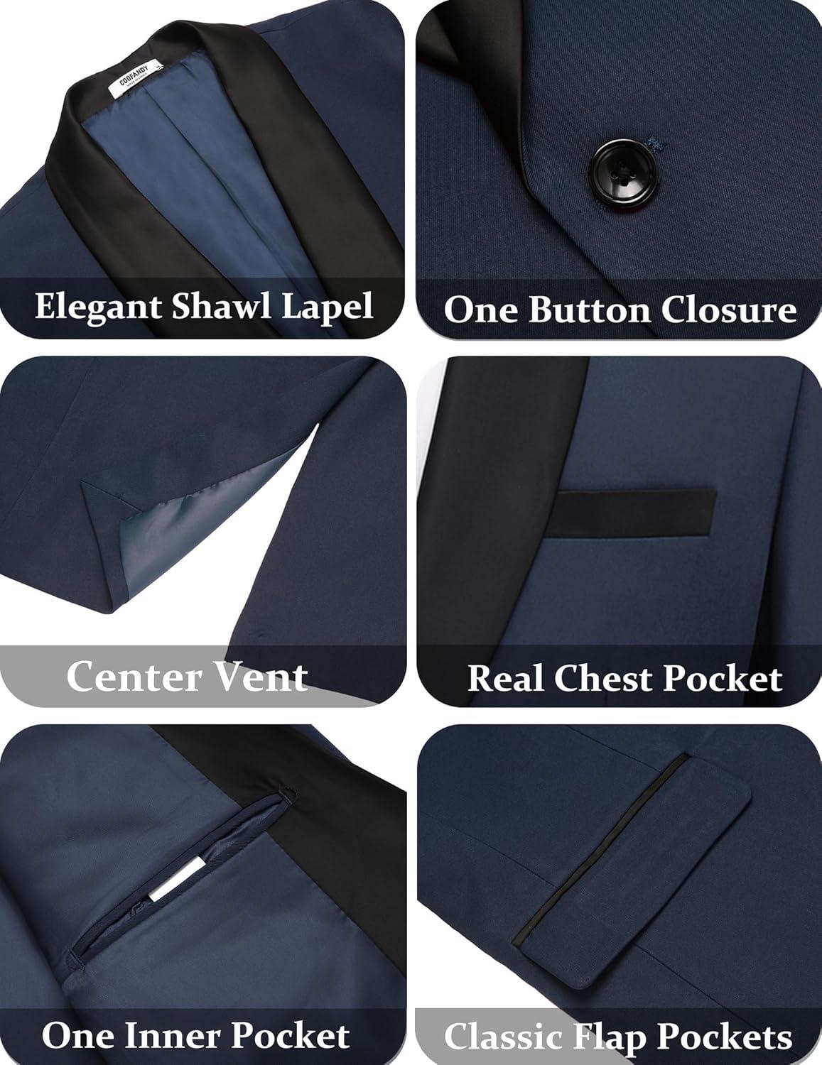 imageCOOFANDY Mens Tuxedo Suit Set Slim Fit 2 Piece Dress Suit Shawl Lapel Tuxedo Jacket Pants for Wedding Dinner Prom PartyNavy