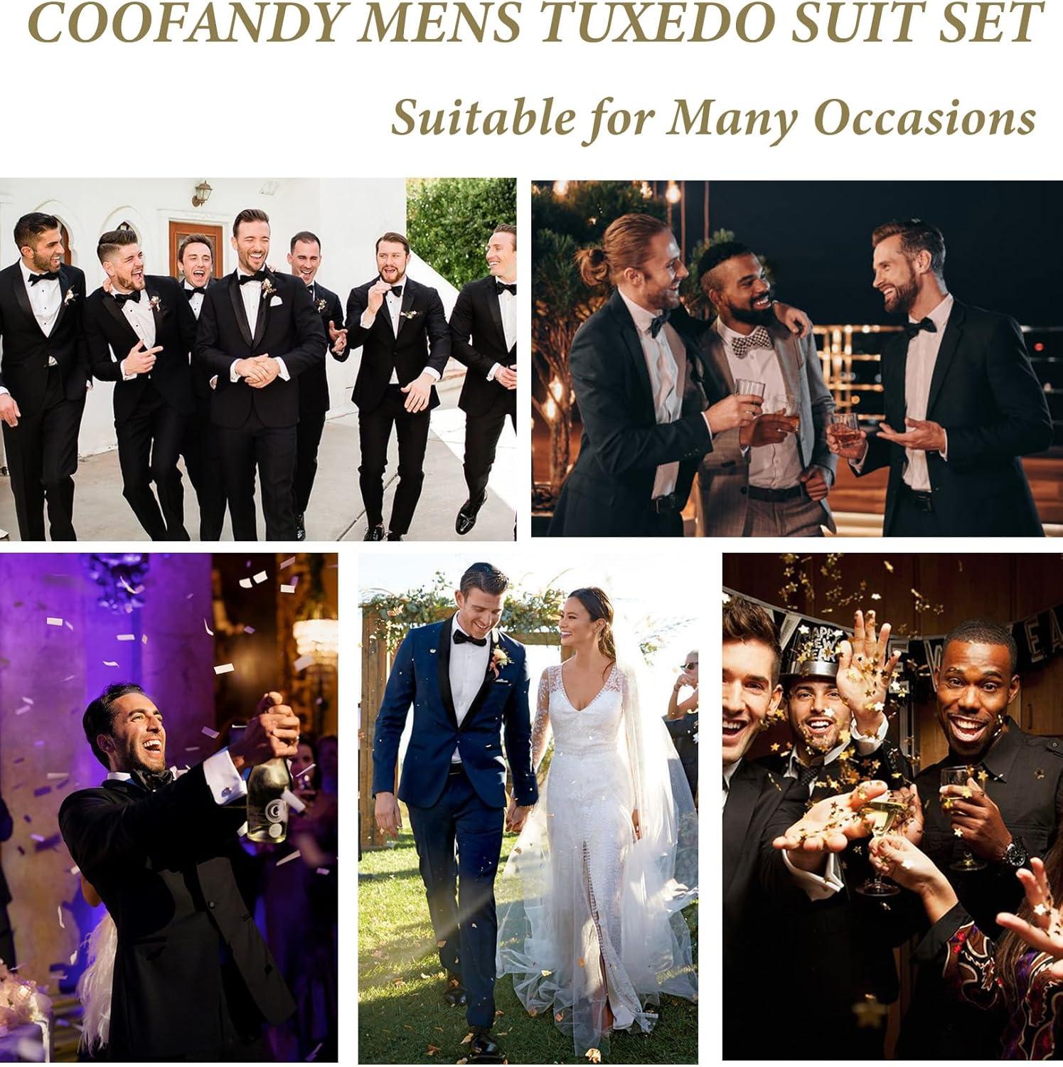 imageCOOFANDY Mens Tuxedo Suit Set Slim Fit 2 Piece Dress Suit Shawl Lapel Tuxedo Jacket Pants for Wedding Dinner Prom PartyNavy