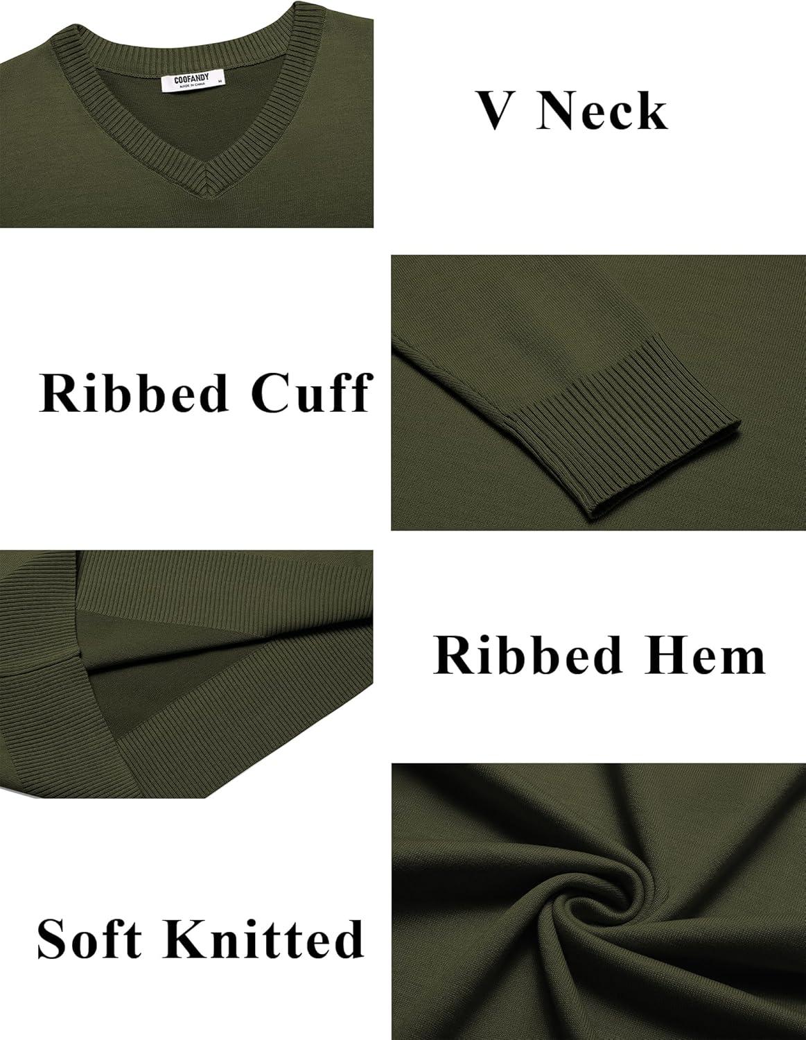 imageCOOFANDY Mens V Neck Sweater Lightweight Knitted Pullover SweatersArmy Green