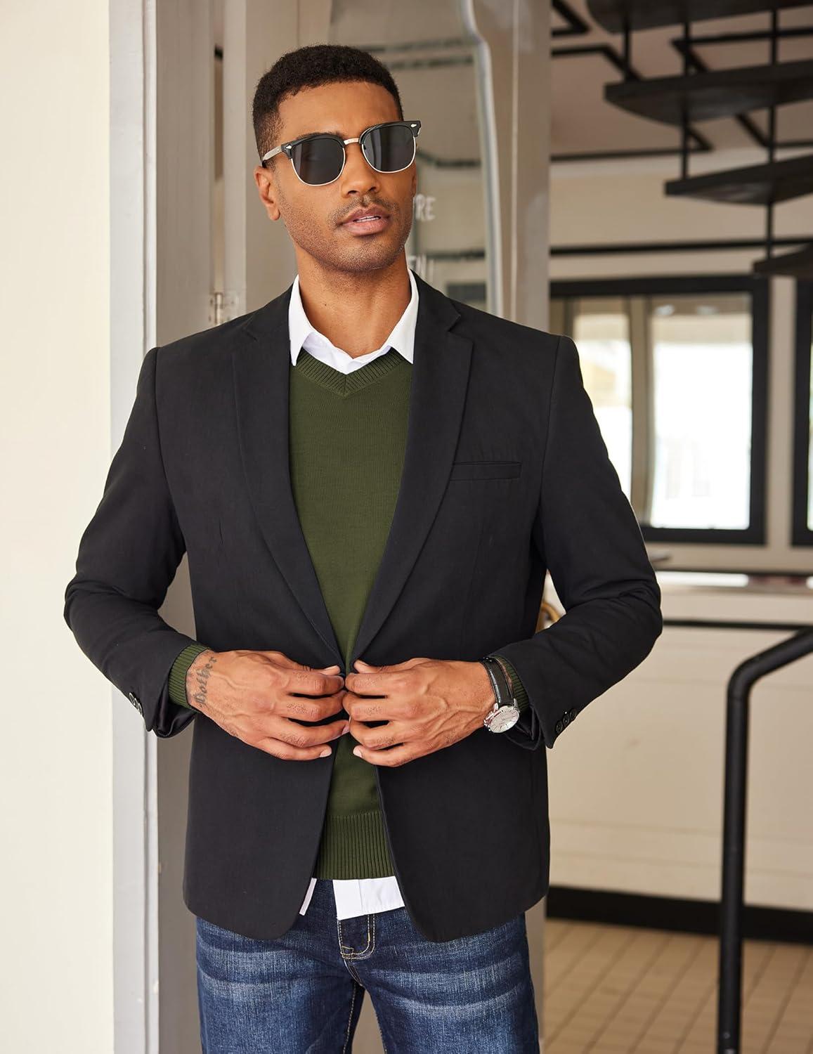 imageCOOFANDY Mens V Neck Sweater Lightweight Knitted Pullover SweatersArmy Green