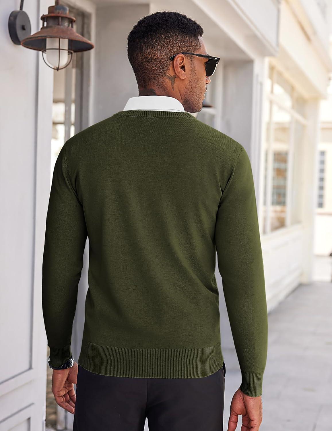 imageCOOFANDY Mens V Neck Sweater Lightweight Knitted Pullover SweatersArmy Green