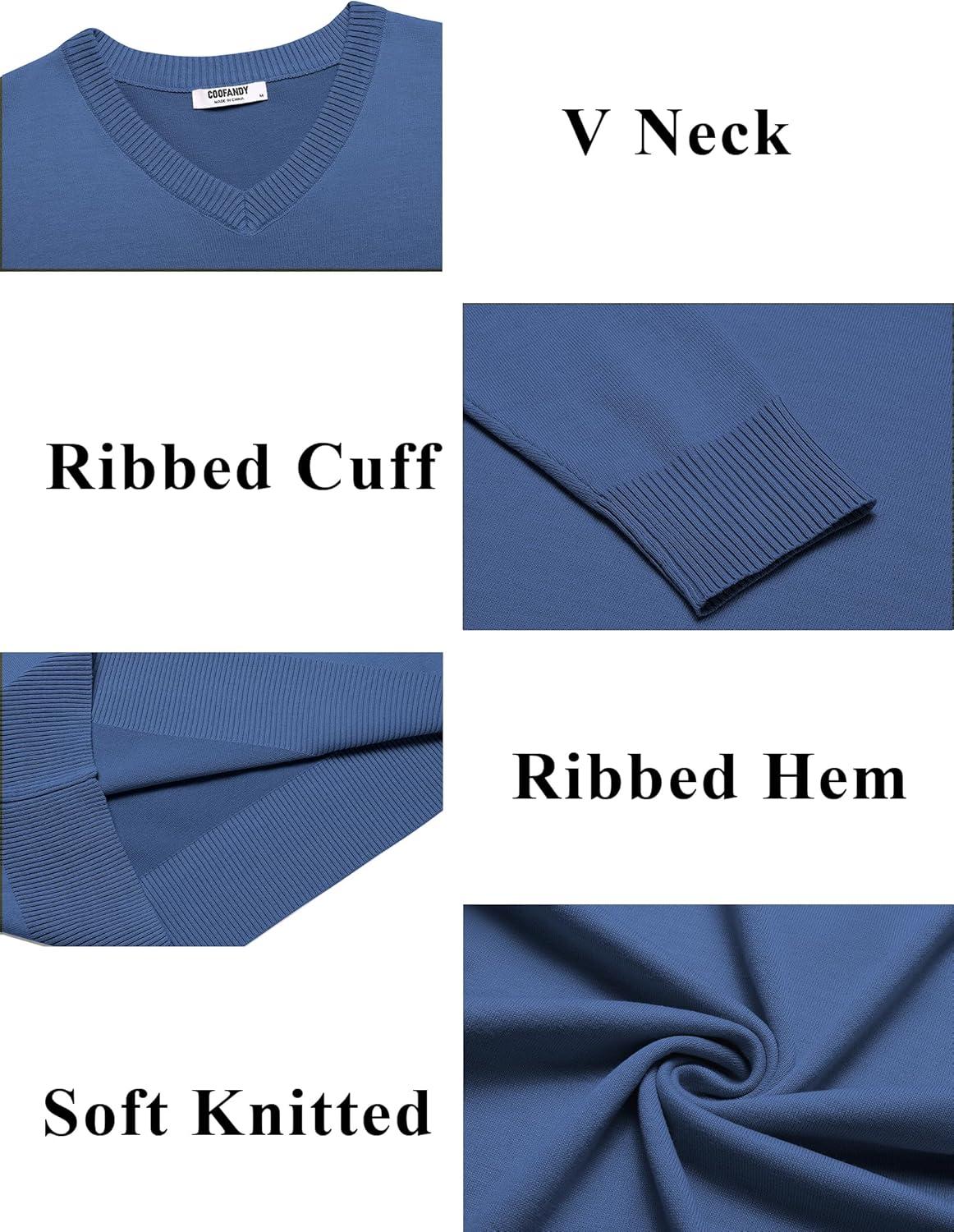 imageCOOFANDY Mens V Neck Sweater Lightweight Knitted Pullover SweatersDenim Blue