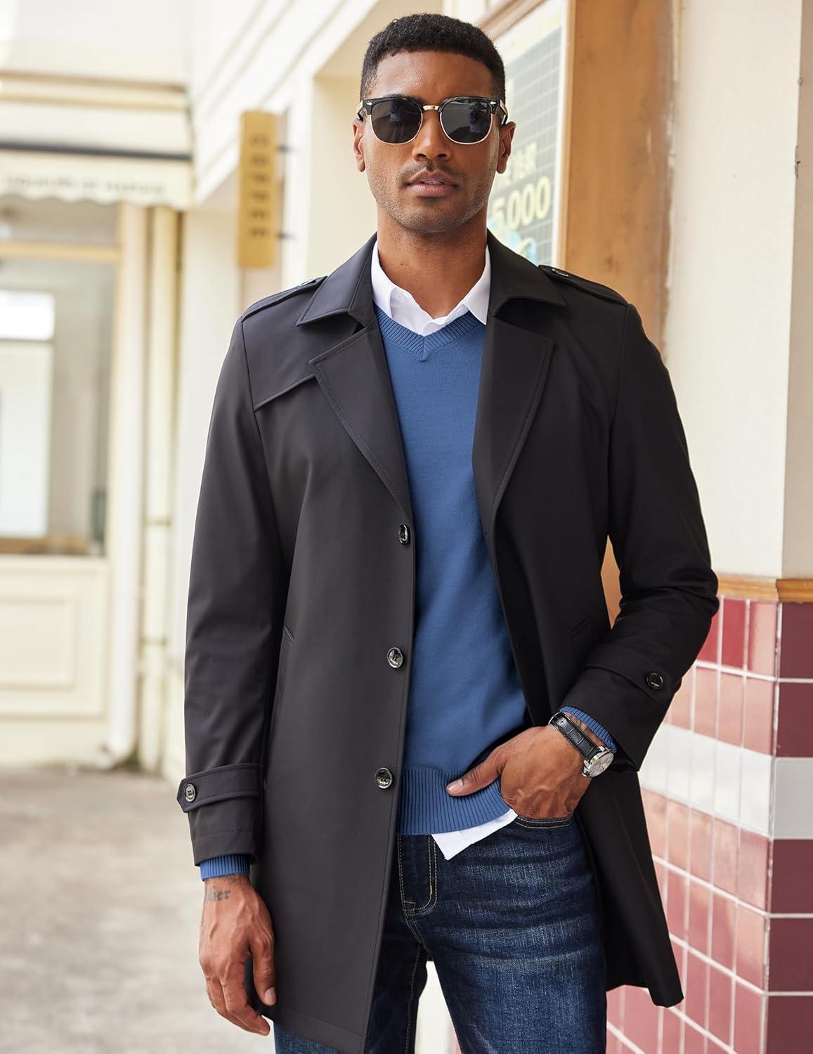 imageCOOFANDY Mens V Neck Sweater Lightweight Knitted Pullover SweatersDenim Blue