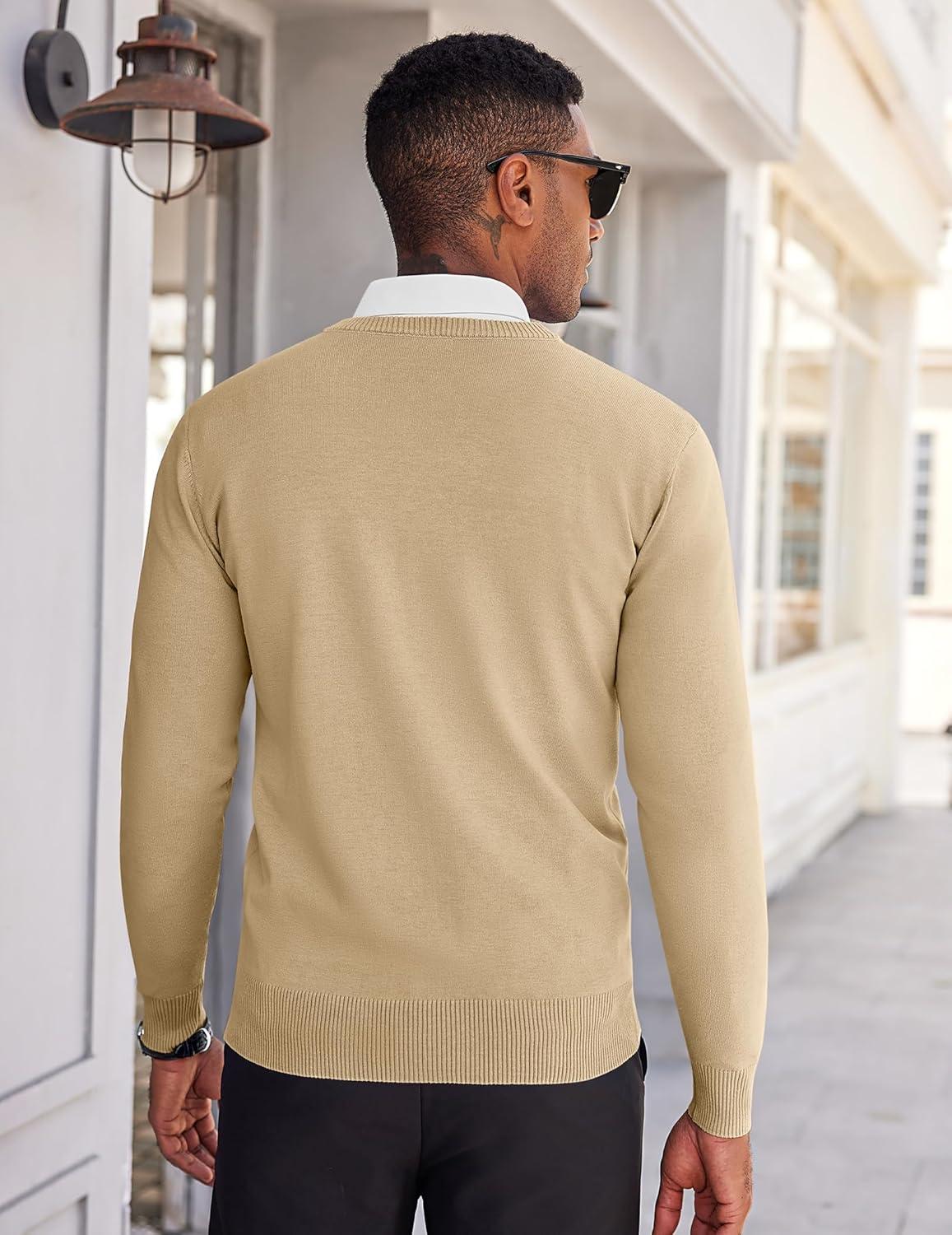 imageCOOFANDY Mens V Neck Sweater Lightweight Knitted Pullover SweatersKhaki