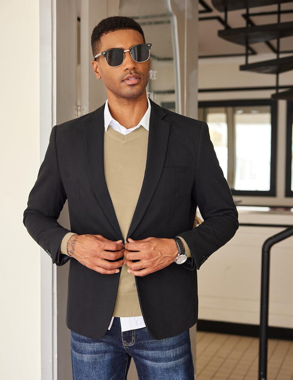 imageCOOFANDY Mens V Neck Sweater Lightweight Knitted Pullover SweatersKhaki