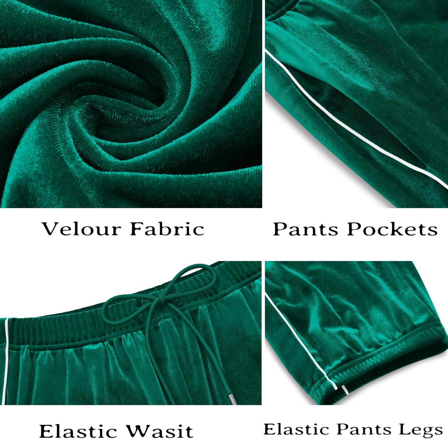 imageCOOFANDY Mens Velour Tracksuits 2 Piece Set Outfits Zip Up Sweatsuits Velvet Jacket Pants SetEvergreen