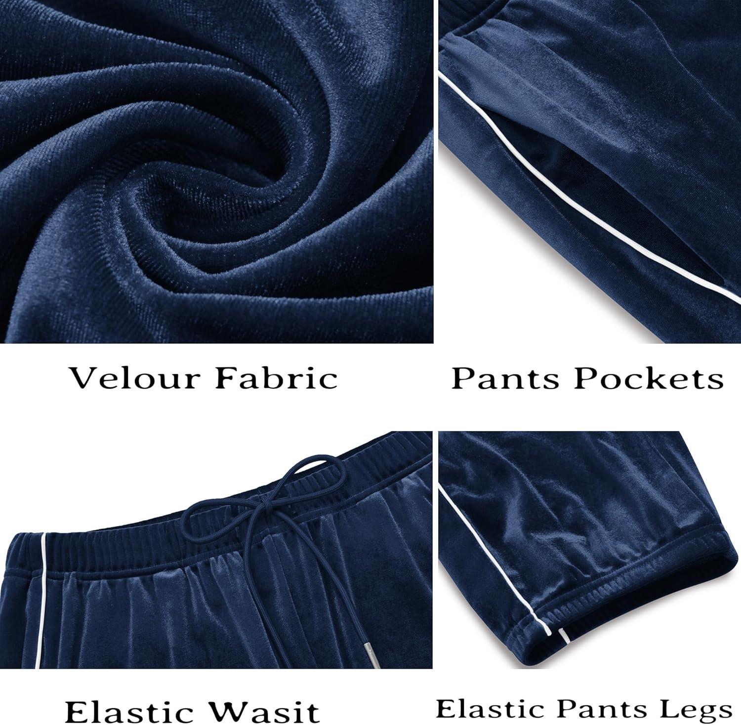 imageCOOFANDY Mens Velour Tracksuits 2 Piece Set Outfits Zip Up Sweatsuits Velvet Jacket Pants SetNavy