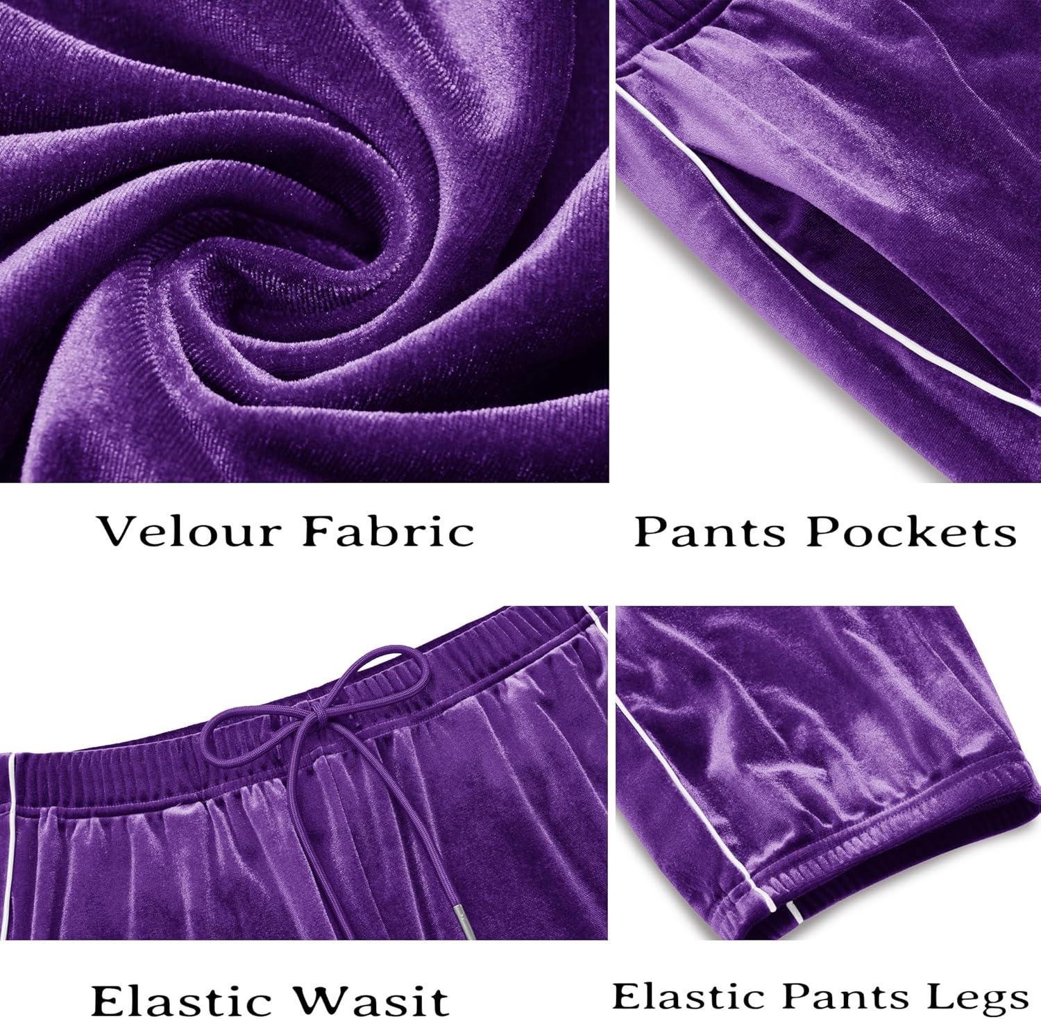 imageCOOFANDY Mens Velour Tracksuits 2 Piece Set Outfits Zip Up Sweatsuits Velvet Jacket Pants SetPurple