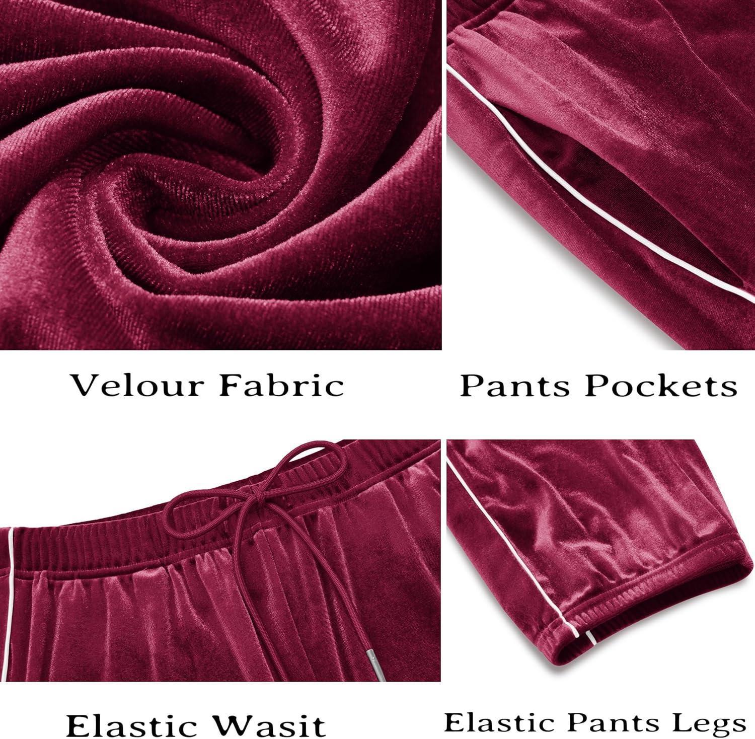 imageCOOFANDY Mens Velour Tracksuits 2 Piece Set Outfits Zip Up Sweatsuits Velvet Jacket Pants SetWine Red