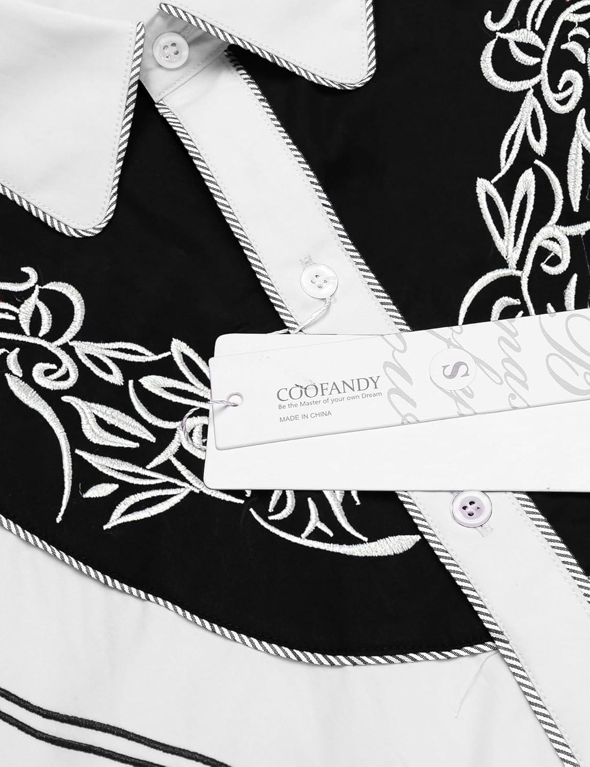 imageCOOFANDY Mens Western Cowboy Shirt Long Sleeve Slim Fit Rose Embroidered Cotton Casual Button Down ShirtsWhite