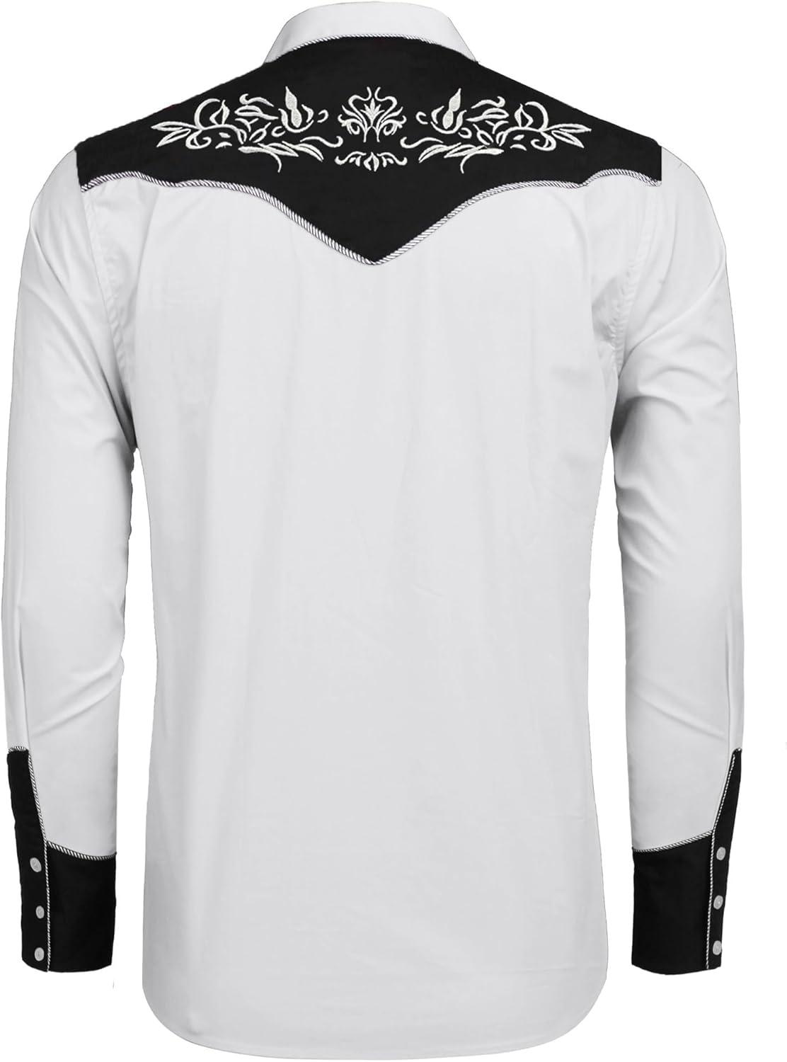 imageCOOFANDY Mens Western Cowboy Shirt Long Sleeve Slim Fit Rose Embroidered Cotton Casual Button Down ShirtsWhite