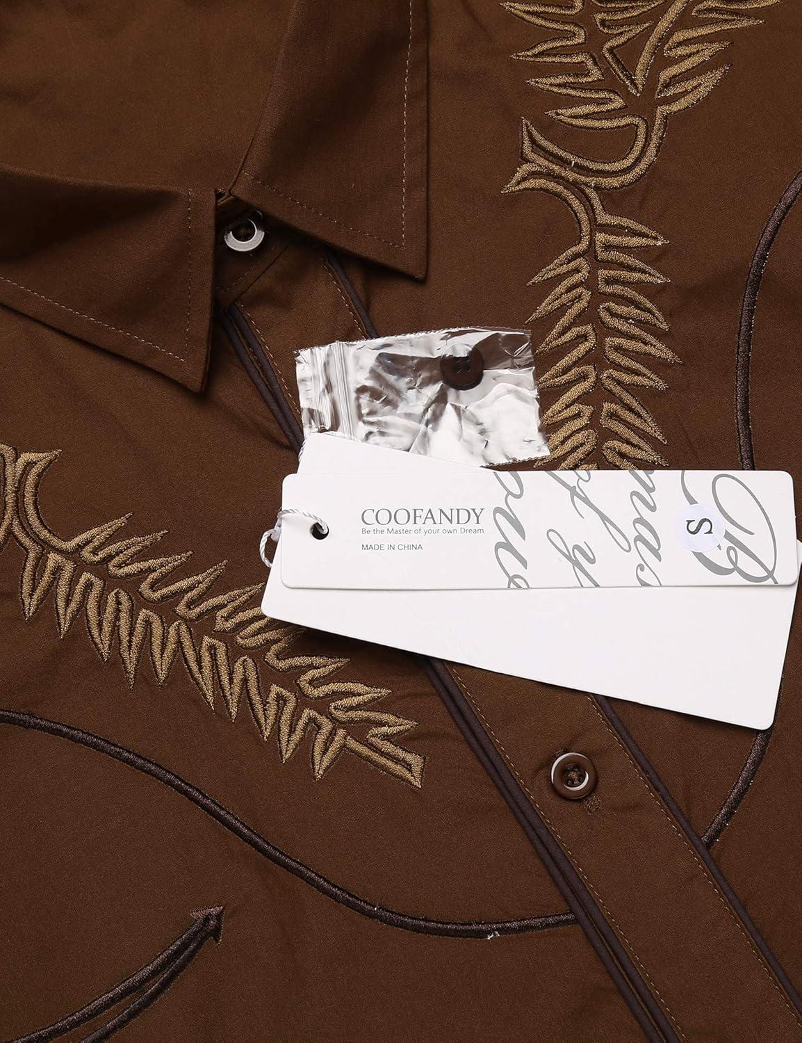 imageCOOFANDY Mens Western Shirts Long Sleeve Embroideres Cowboy Shirts Casual Button Down Shirt01coffeepattern1