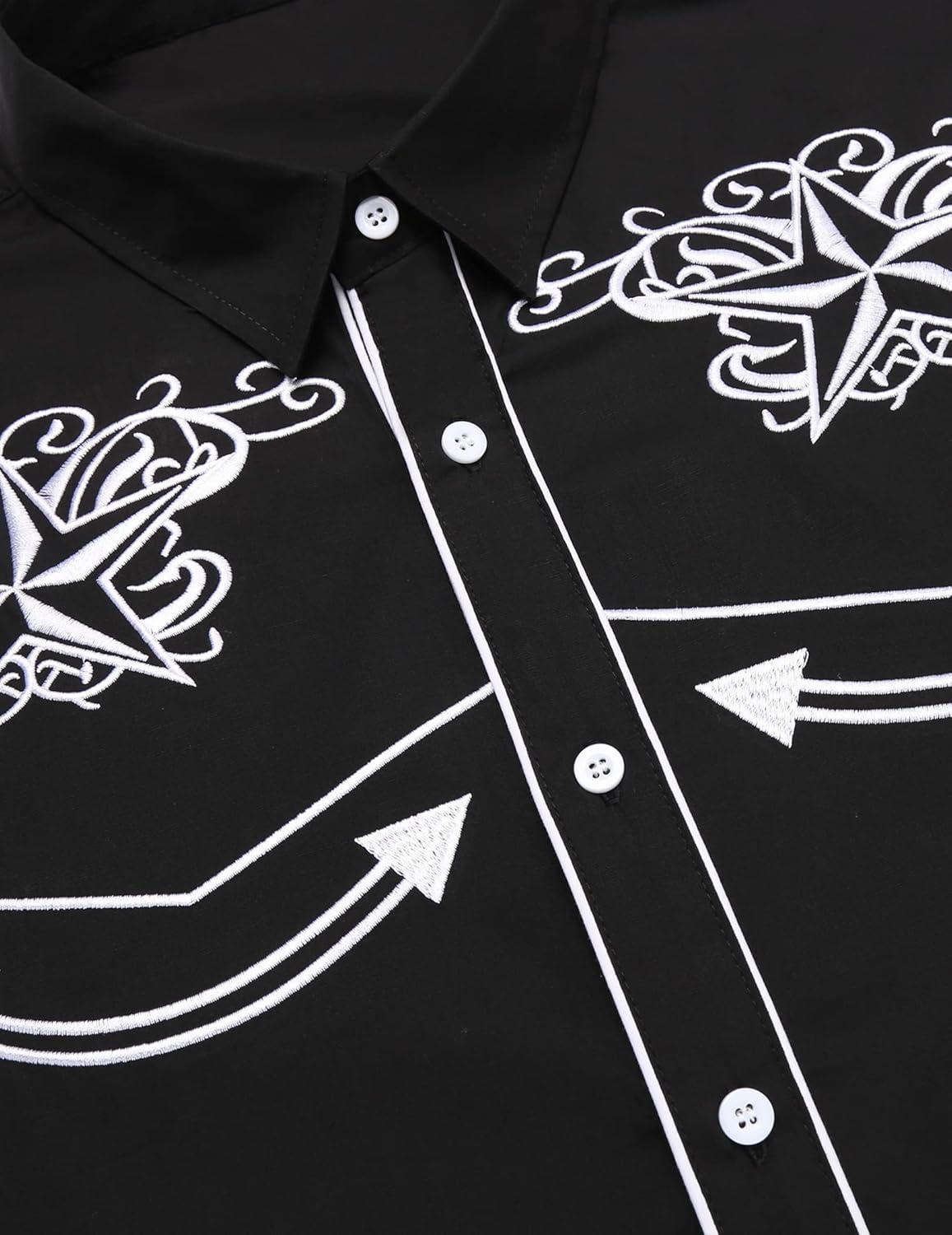 imageCOOFANDY Mens Western Shirts Long Sleeve Embroideres Cowboy Shirts Casual Button Down ShirtBlack White