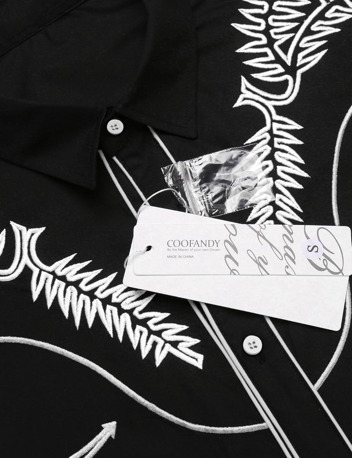 imageCOOFANDY Mens Western Shirts Long Sleeve Embroideres Cowboy Shirts Casual Button Down ShirtBlack Whitepattern1