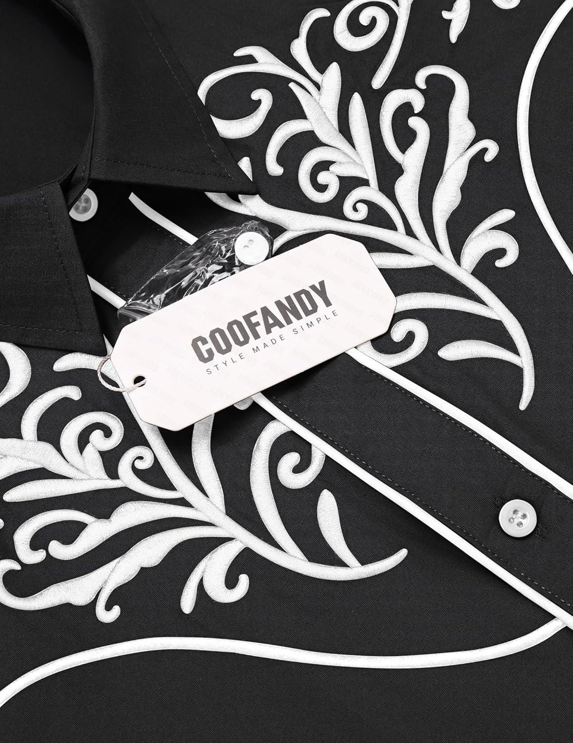 imageCOOFANDY Mens Western Shirts Long Sleeve Embroideres Cowboy Shirts Casual Button Down ShirtBlack Pattern 4