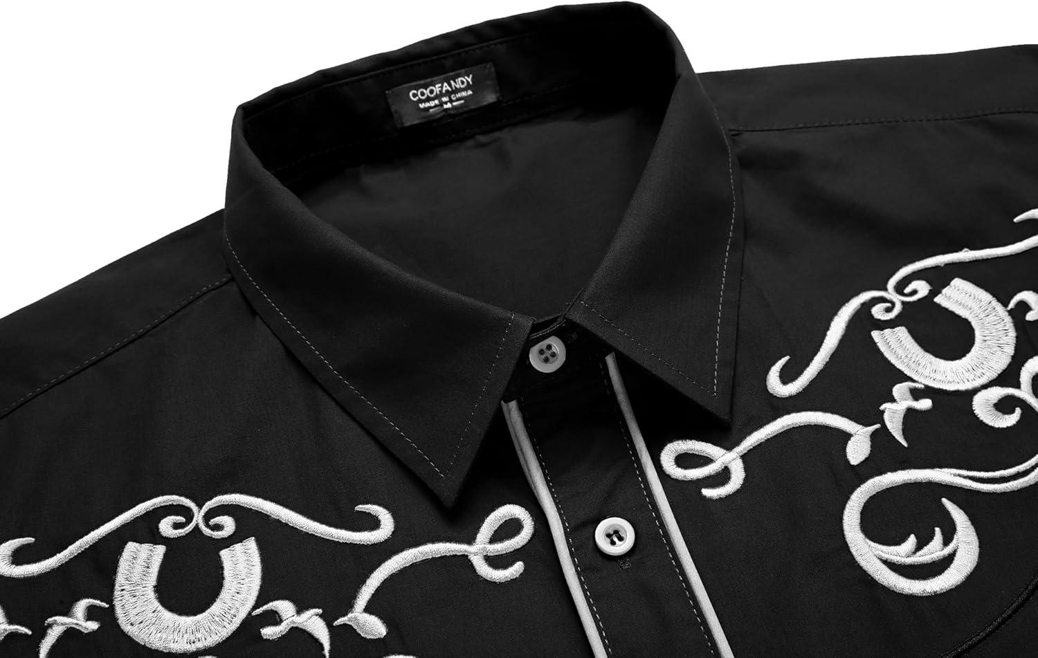 imageCOOFANDY Mens Western Shirts Long Sleeve Embroideres Cowboy Shirts Casual Button Down ShirtBlack Pattern3