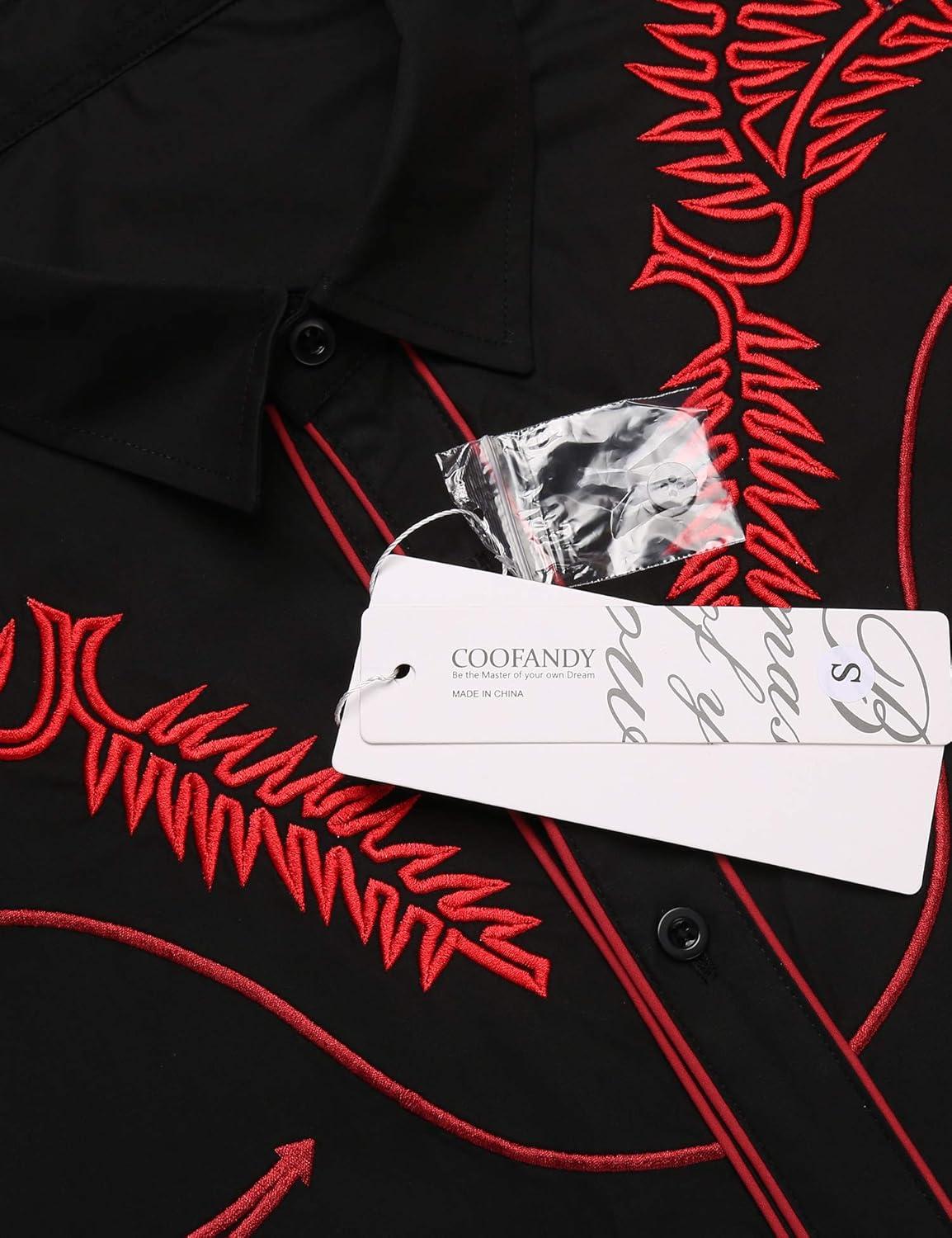 imageCOOFANDY Mens Western Shirts Long Sleeve Embroideres Cowboy Shirts Casual Button Down ShirtBlackpattern1