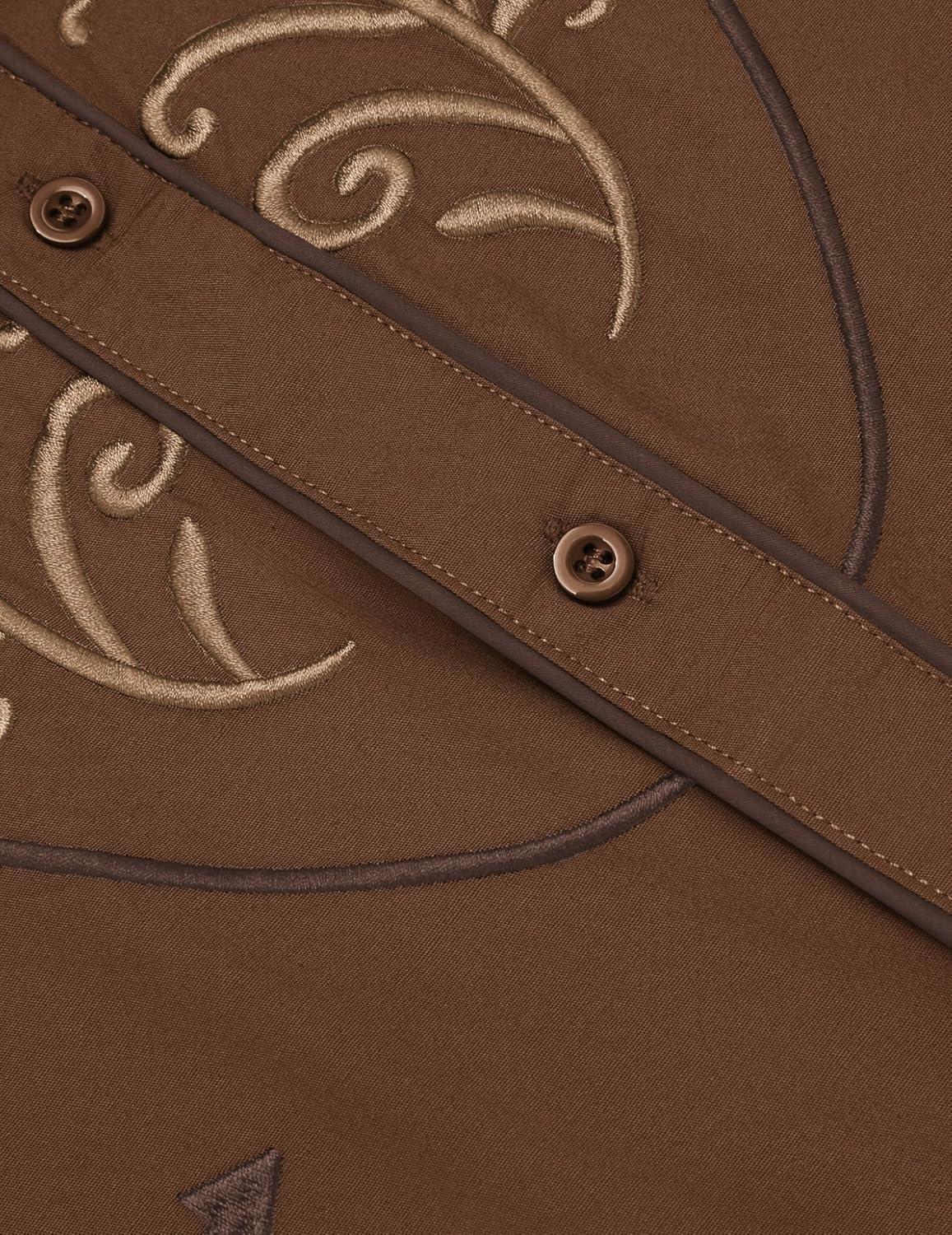 imageCOOFANDY Mens Western Shirts Long Sleeve Embroideres Cowboy Shirts Casual Button Down ShirtBrown Pattern 4