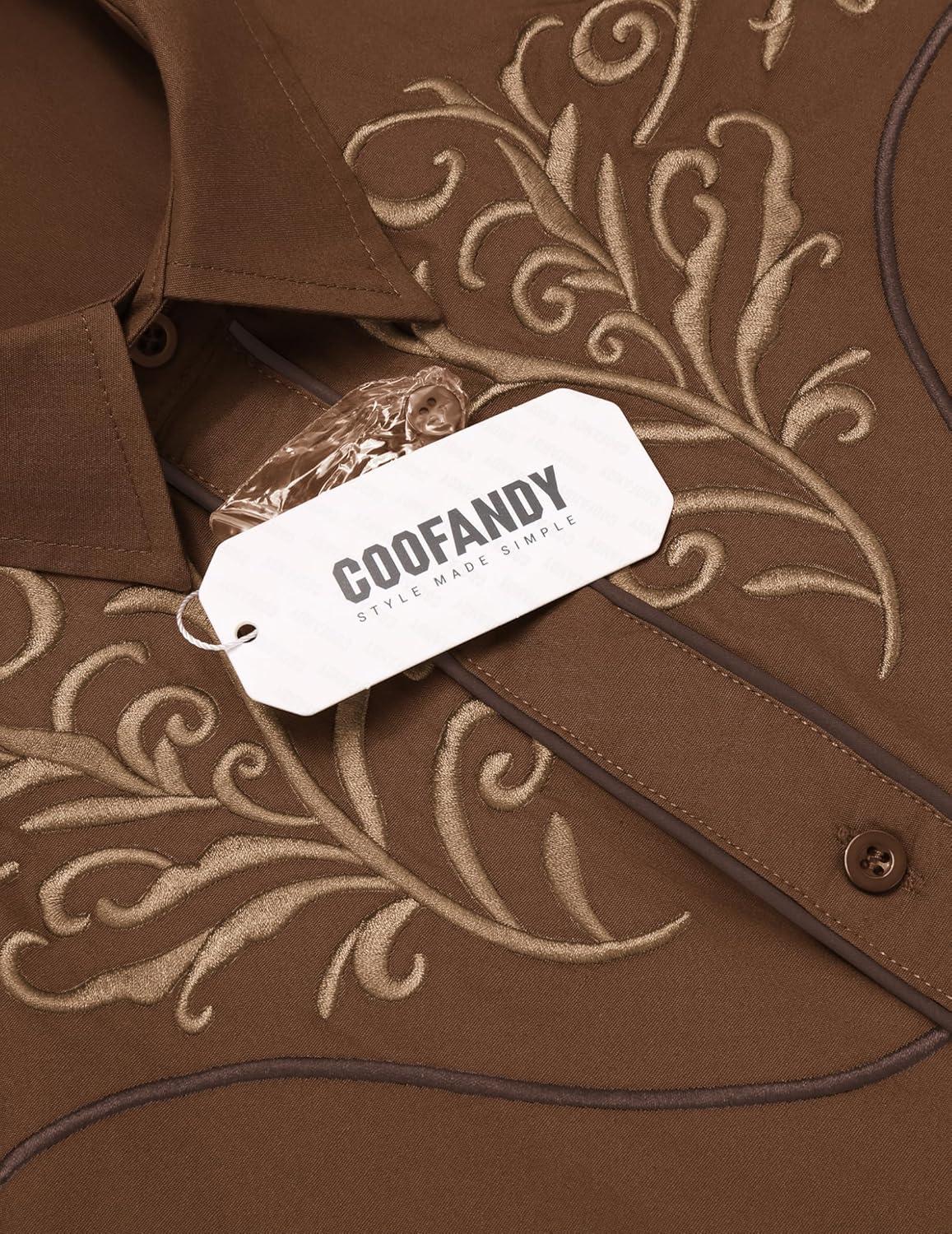 imageCOOFANDY Mens Western Shirts Long Sleeve Embroideres Cowboy Shirts Casual Button Down ShirtBrown Pattern 4