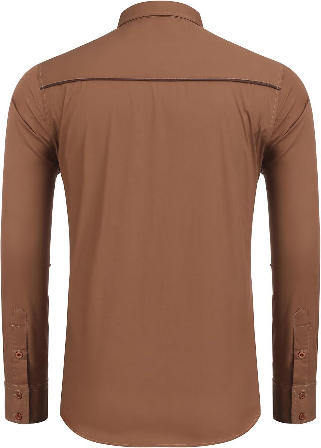 imageCOOFANDY Mens Western Shirts Long Sleeve Embroideres Cowboy Shirts Casual Button Down ShirtBrown Pattern3