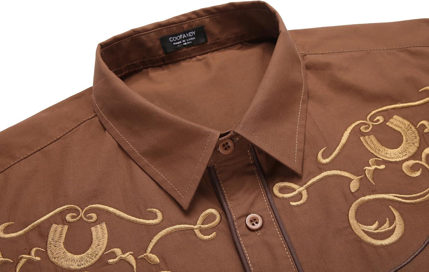 imageCOOFANDY Mens Western Shirts Long Sleeve Embroideres Cowboy Shirts Casual Button Down ShirtBrown Pattern3