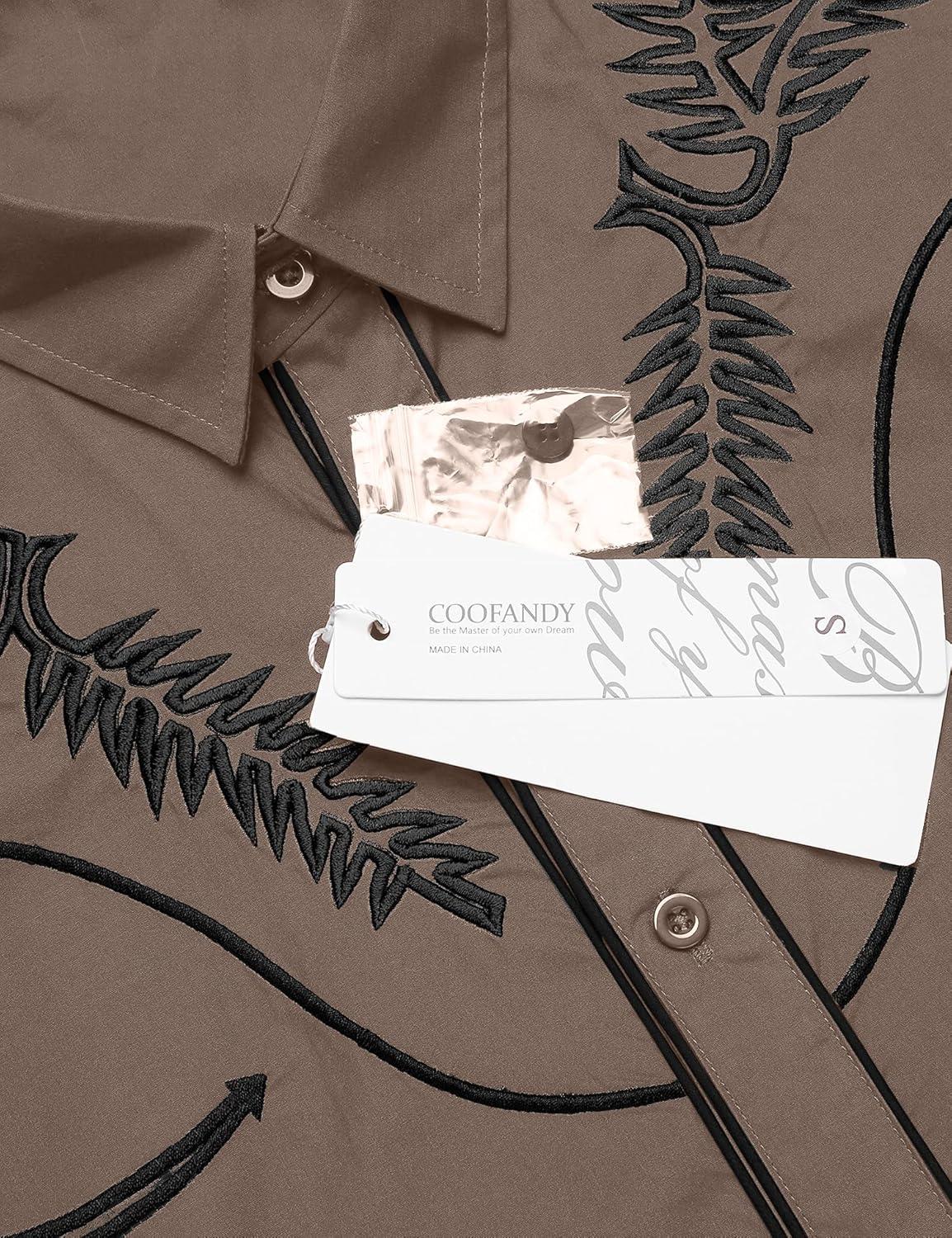 imageCOOFANDY Mens Western Shirts Long Sleeve Embroideres Cowboy Shirts Casual Button Down ShirtKhaki Pattern1