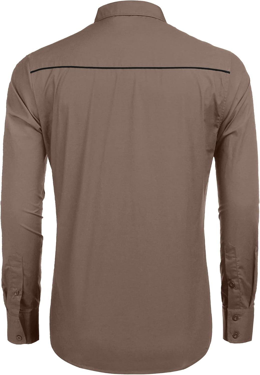 imageCOOFANDY Mens Western Shirts Long Sleeve Embroideres Cowboy Shirts Casual Button Down ShirtKhaki Pattern1