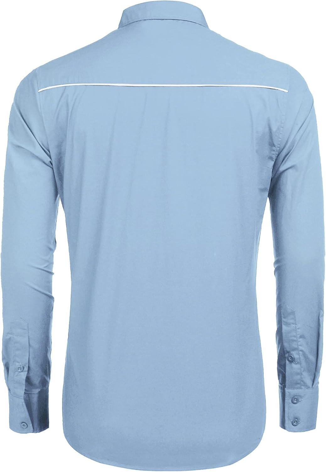 imageCOOFANDY Mens Western Shirts Long Sleeve Embroideres Cowboy Shirts Casual Button Down ShirtLight Blue