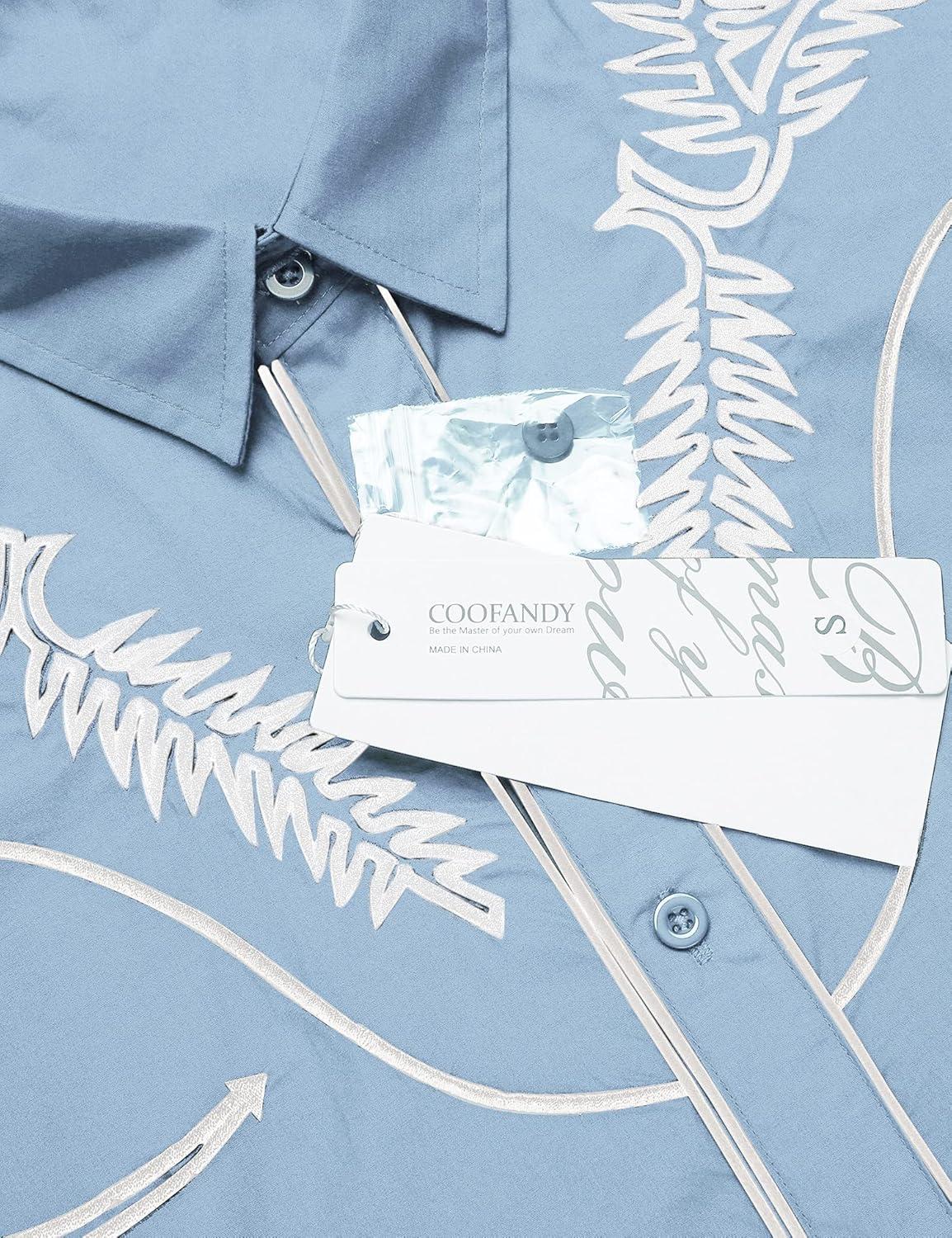 imageCOOFANDY Mens Western Shirts Long Sleeve Embroideres Cowboy Shirts Casual Button Down ShirtLight Blue