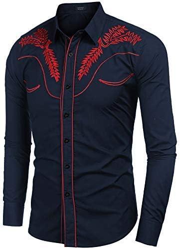 imageCOOFANDY Mens Western Shirts Long Sleeve Embroideres Cowboy Shirts Casual Button Down ShirtNavy Bluepattern1